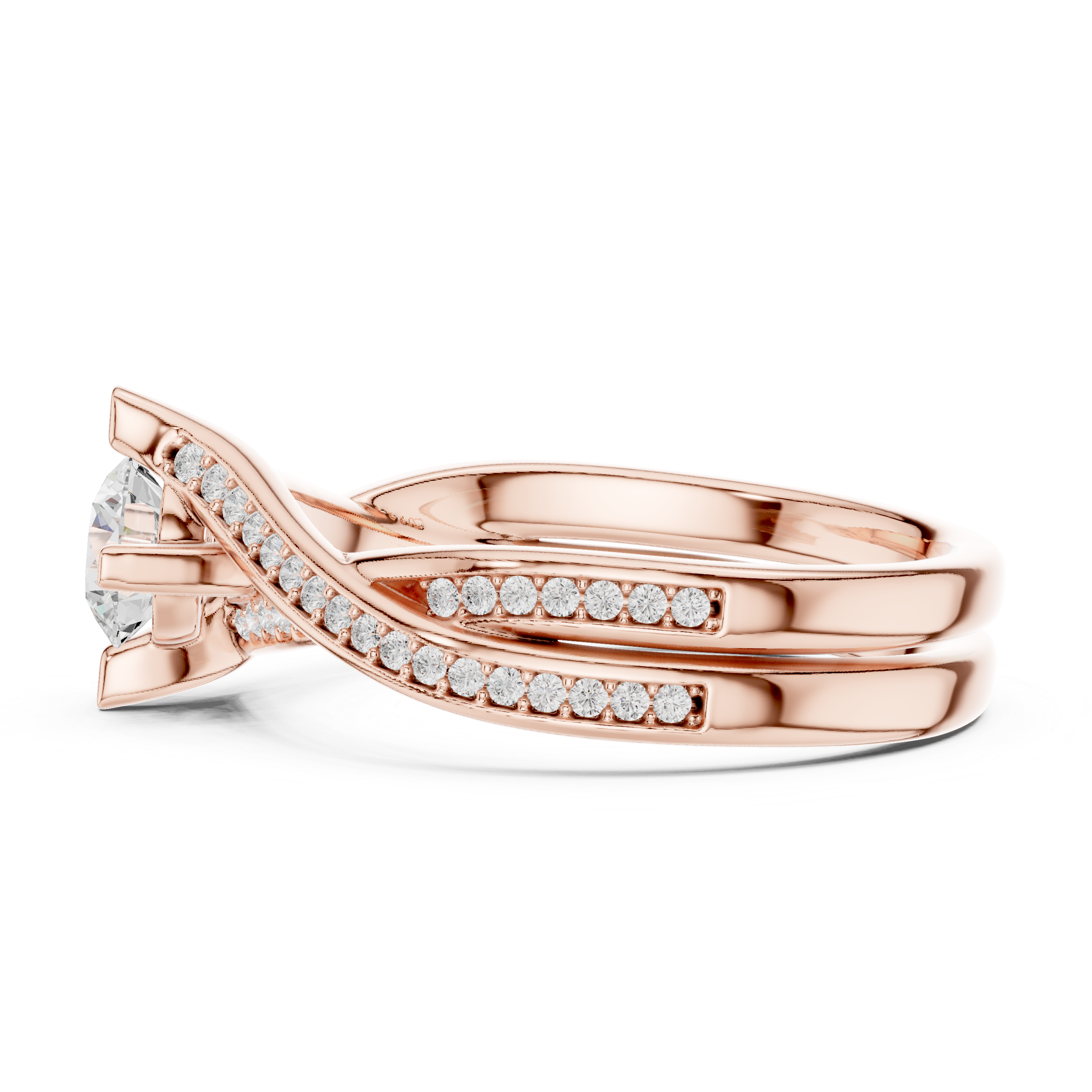 Brilliant round solitaire center stone accented with pav? diamonds