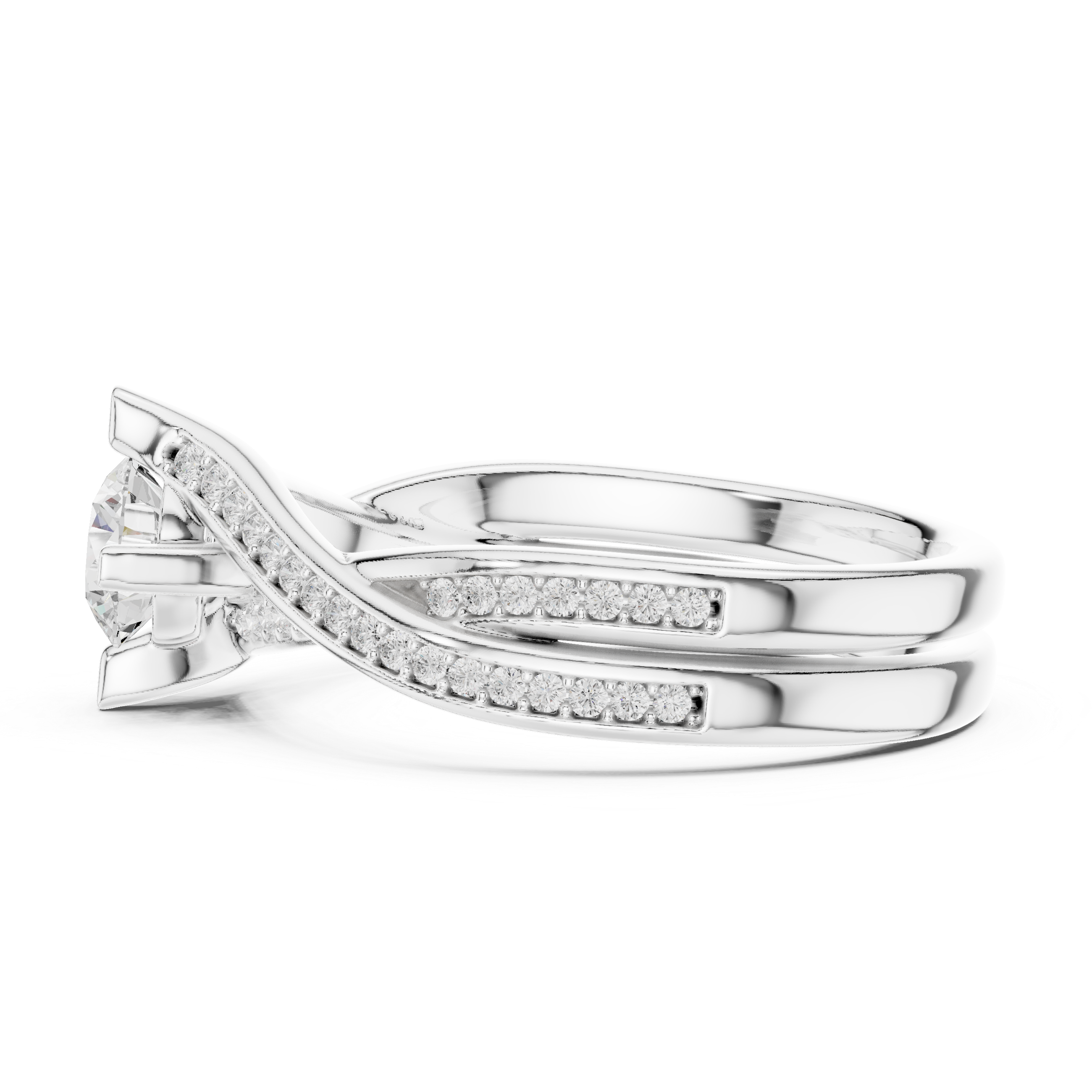 Brilliant round solitaire center stone accented with pav? diamonds