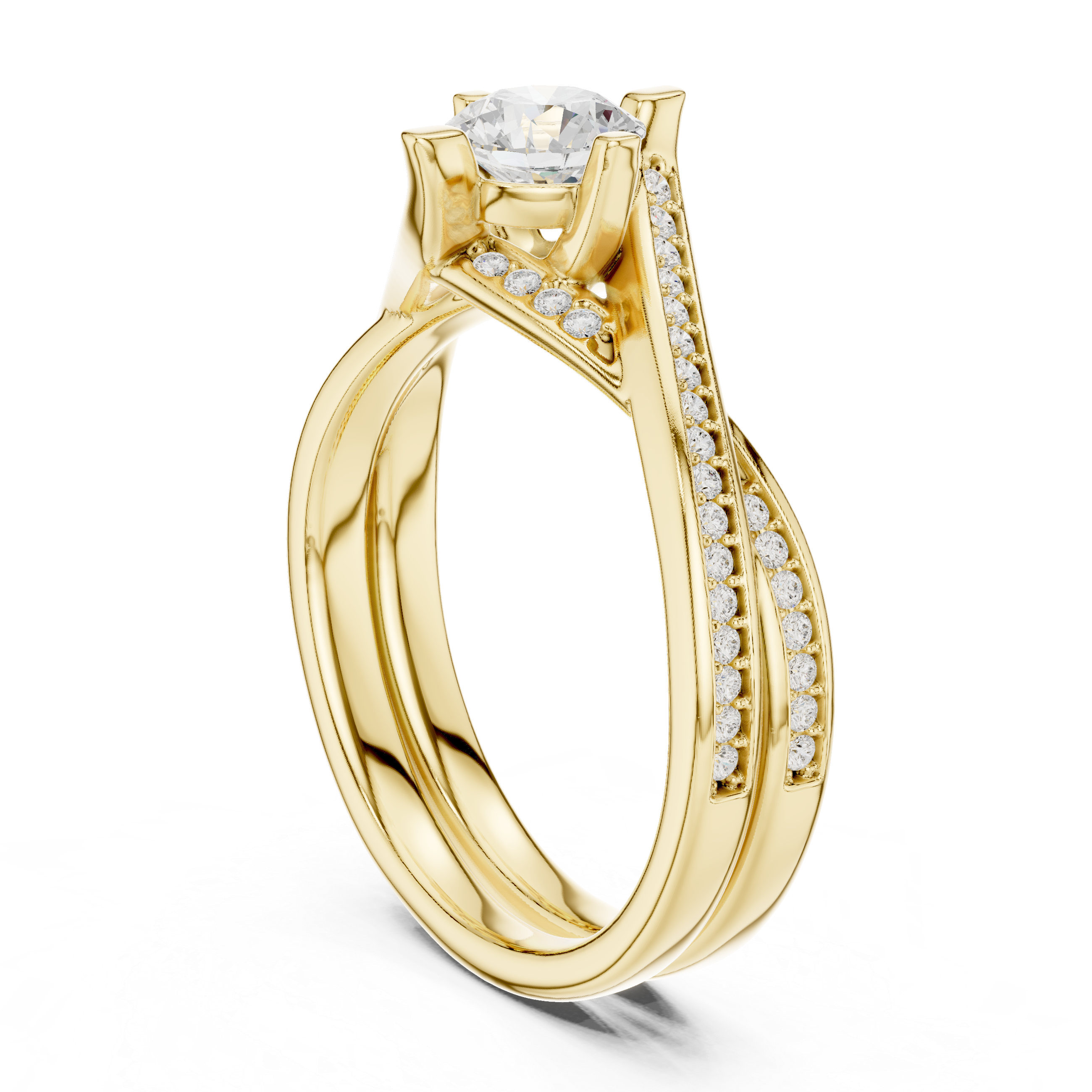 Brilliant round solitaire center stone accented with pav? diamonds