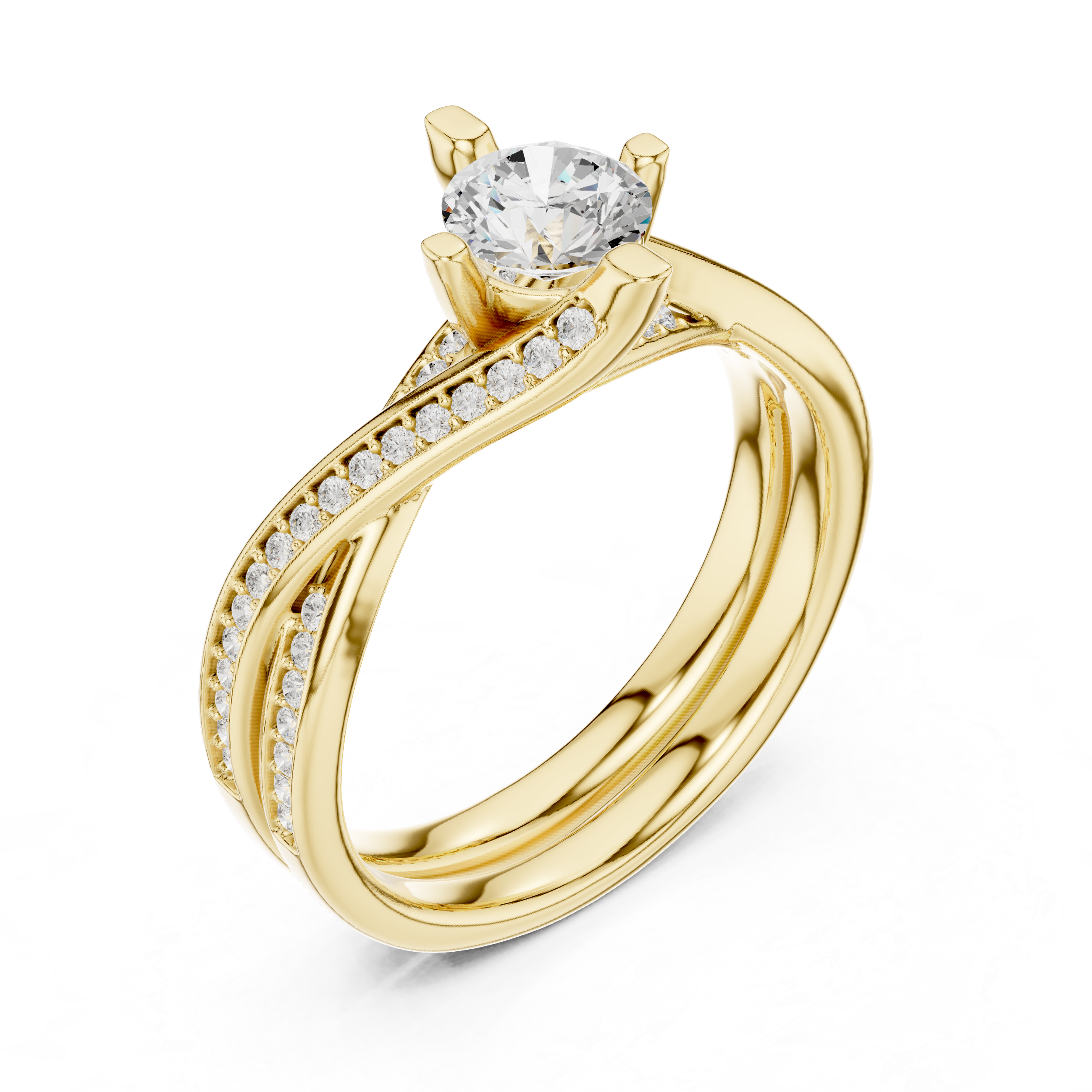 Brilliant round solitaire center stone accented with pav? diamonds