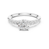 Engagement ring with a brilliant round solitaire center stone and graduated side diamonds.