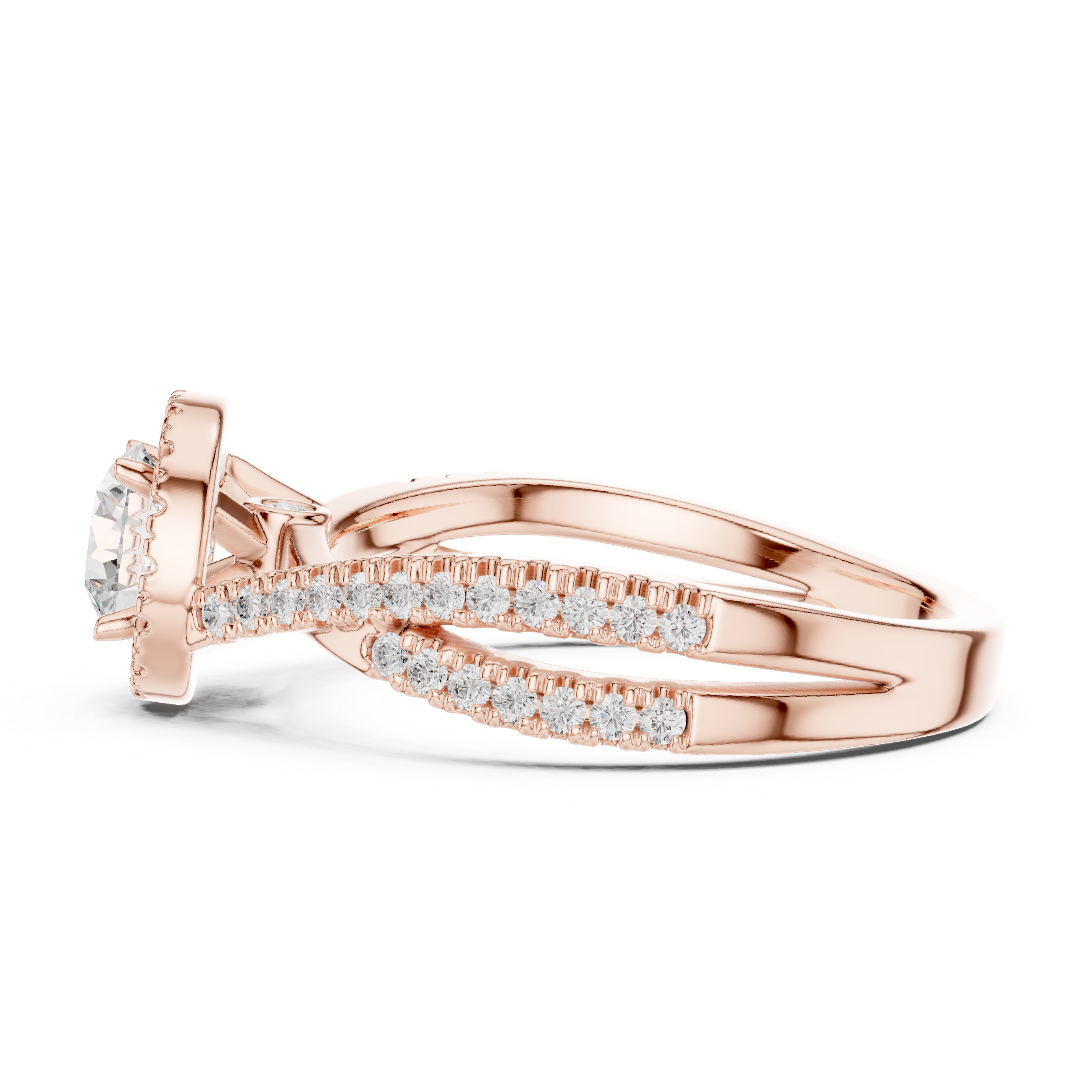 a halo-set round solitaire center diamond