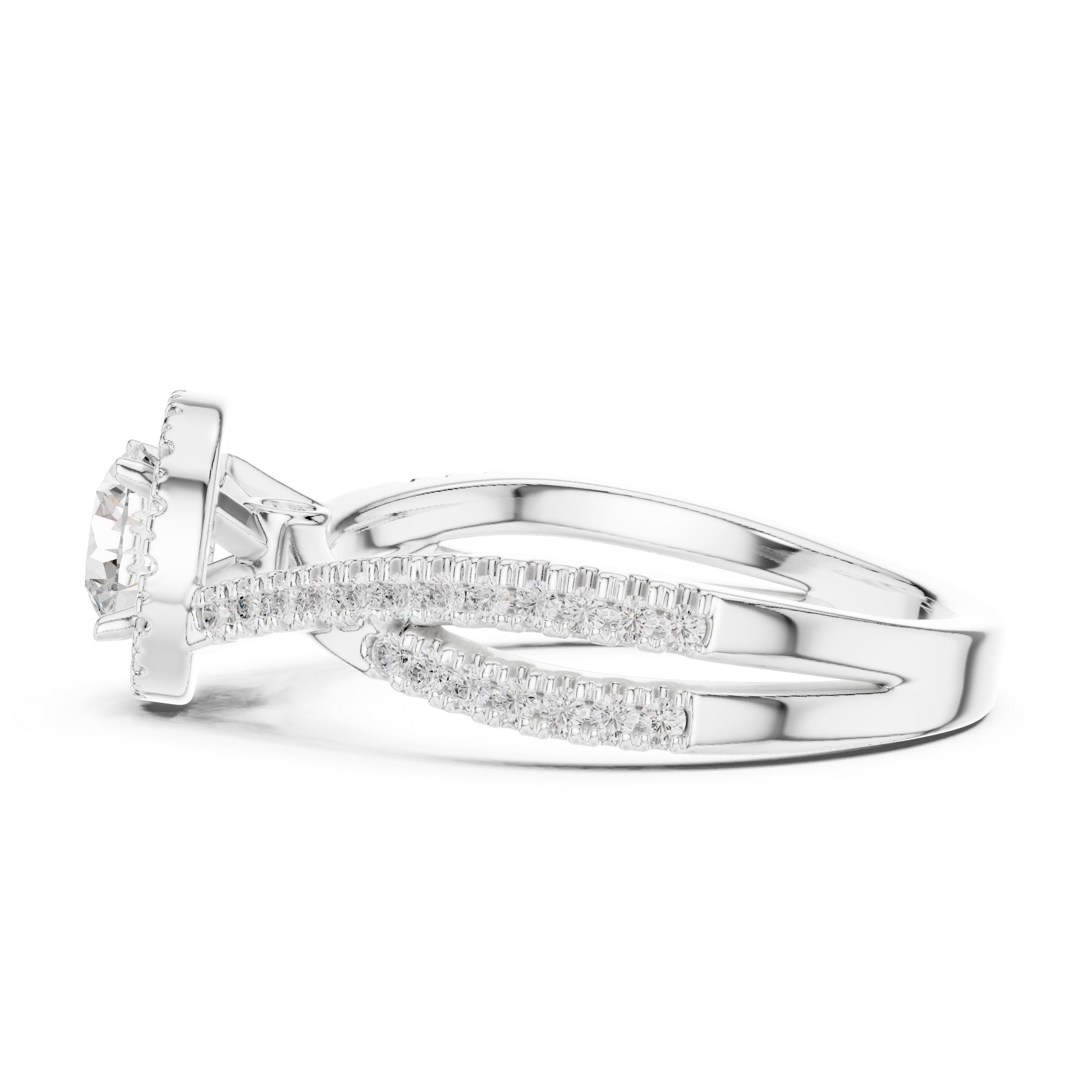 a halo-set round solitaire center diamond