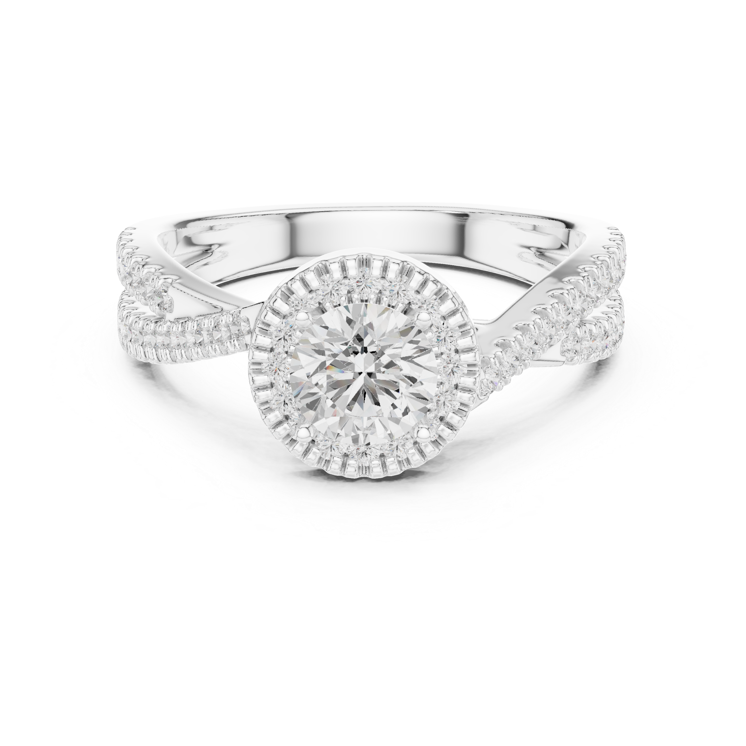 a halo-set round solitaire center diamond