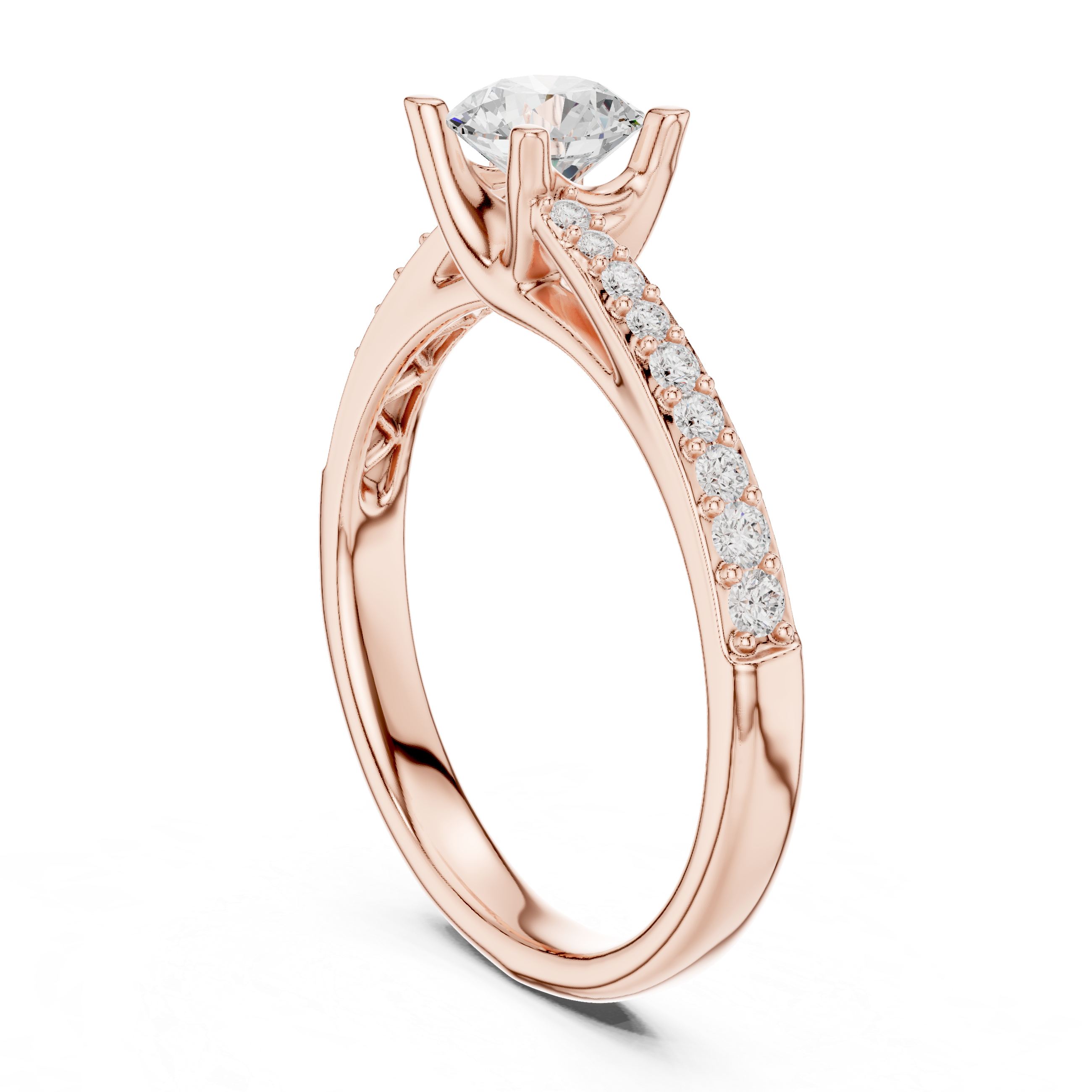 Classic solitaire ring with sparkling pav? diamond band.
