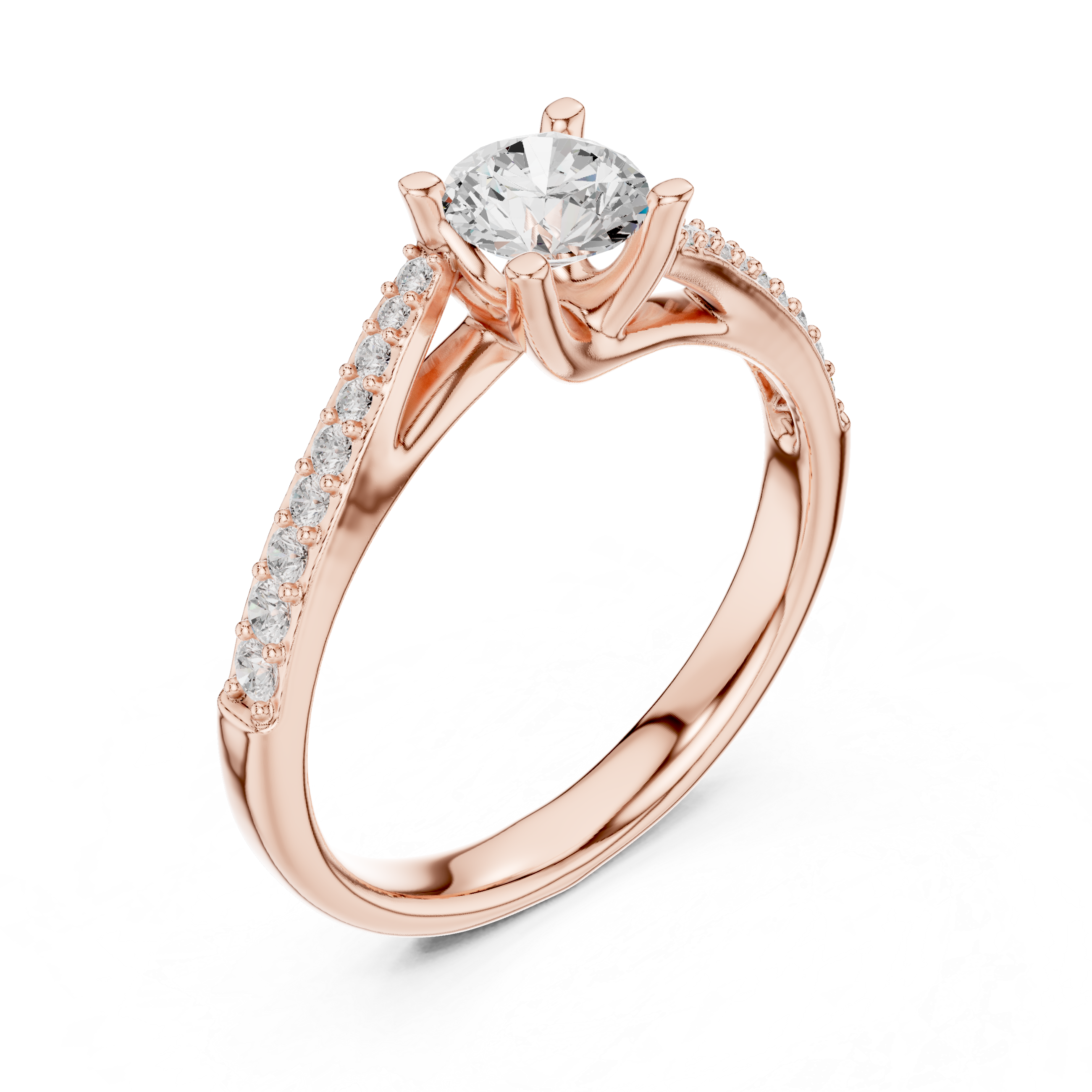 Classic solitaire ring with sparkling pav? diamond band.