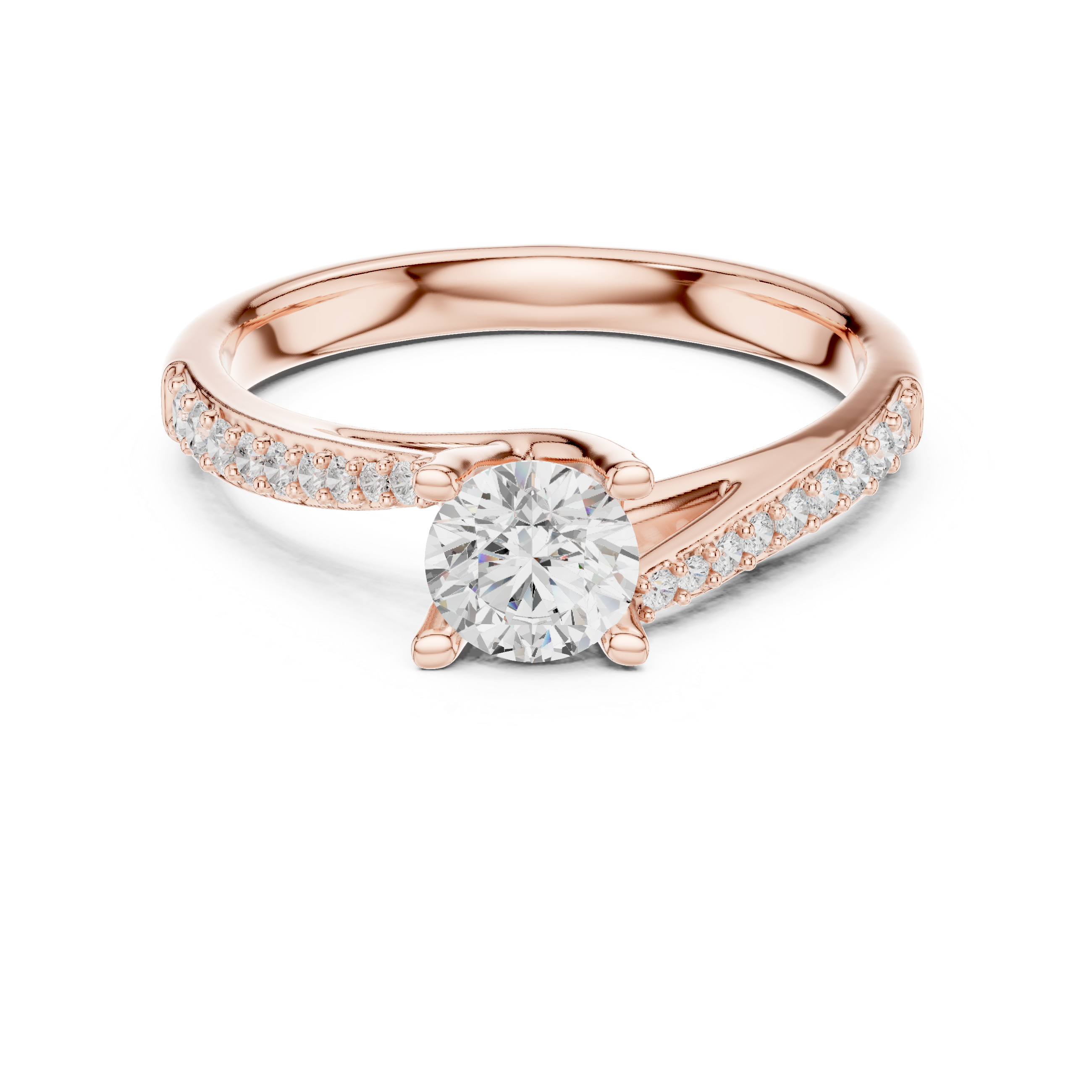 Classic solitaire ring with sparkling pav? diamond band.