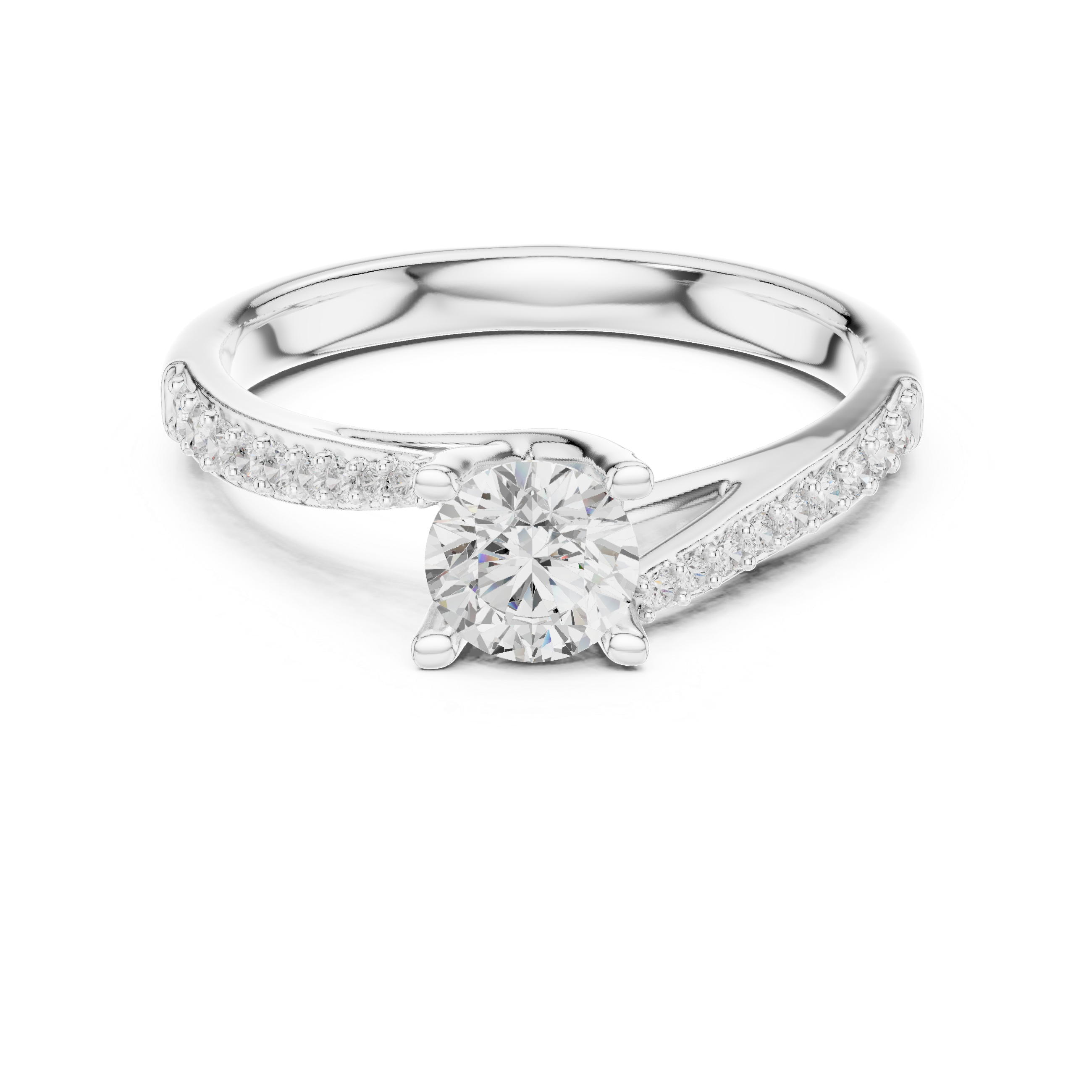 Classic solitaire ring with sparkling pav? diamond band.