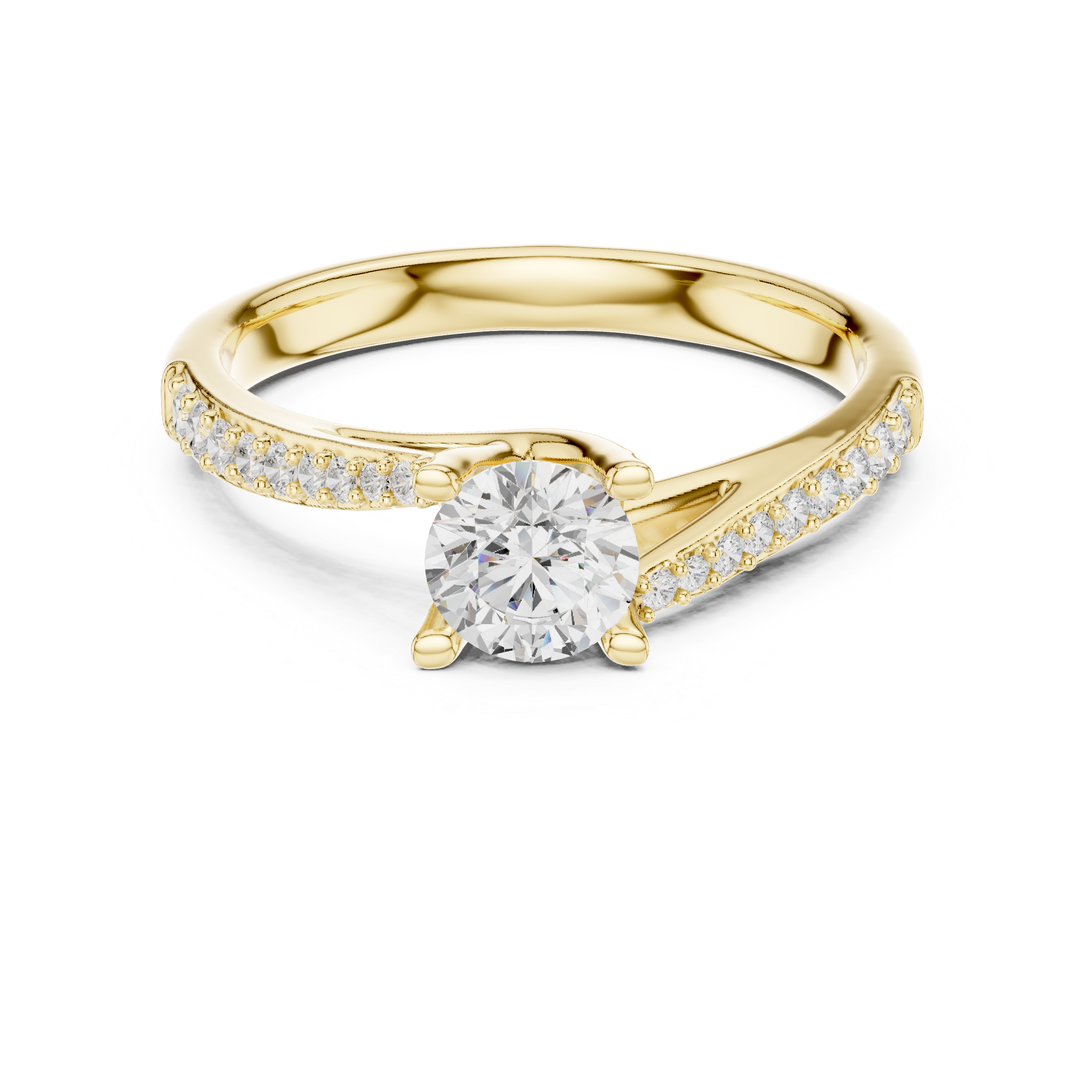 Classic solitaire ring with sparkling pav? diamond band.