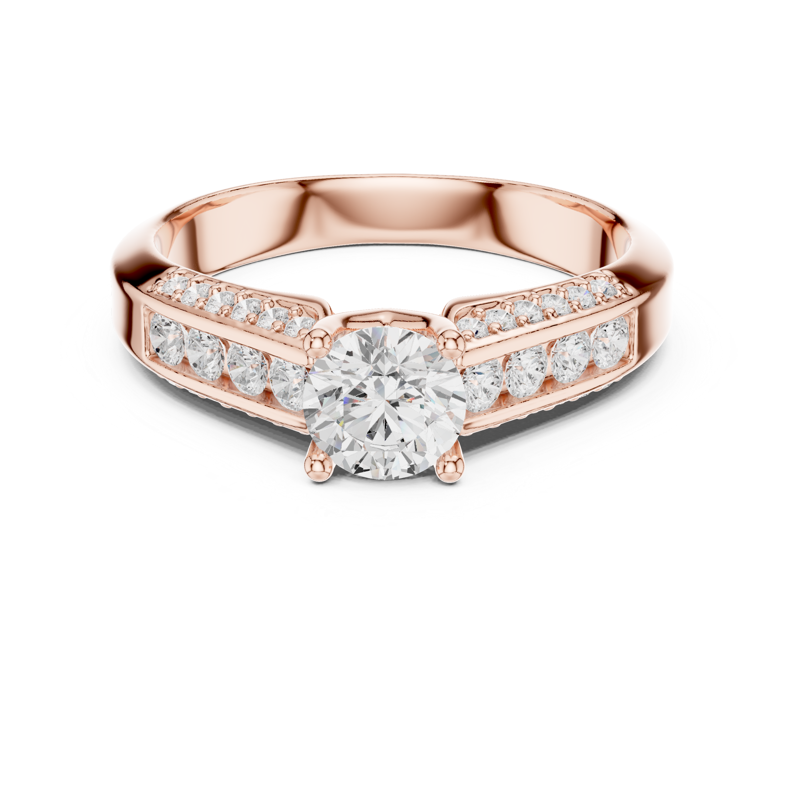 A modern featuring channel-set diamonds and a brilliant round solitaire