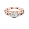 Timeless engagement ring with a brilliant round center and diamond-encrusted band.