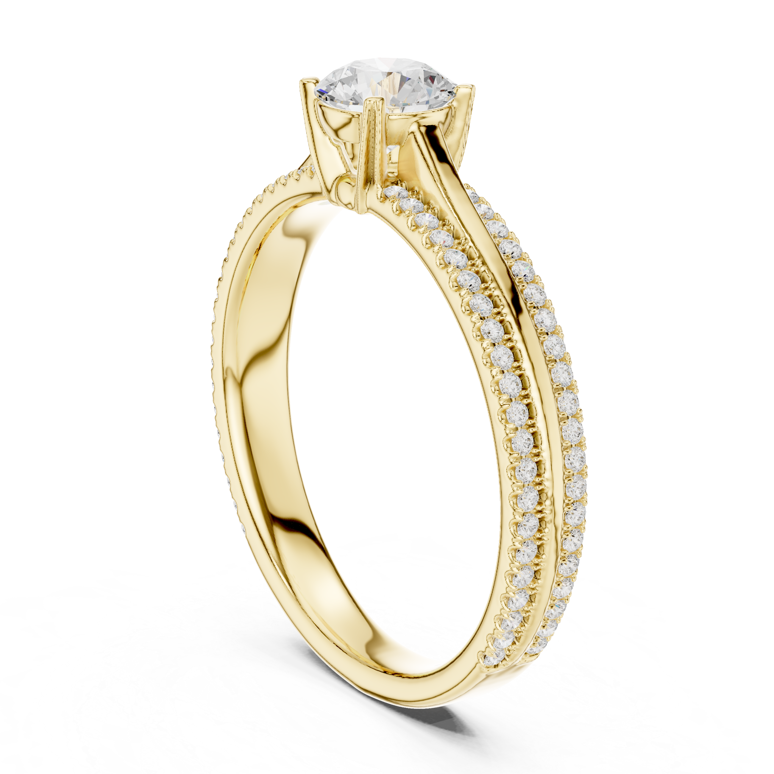 Solitaire Diamond Ring with Pave Band