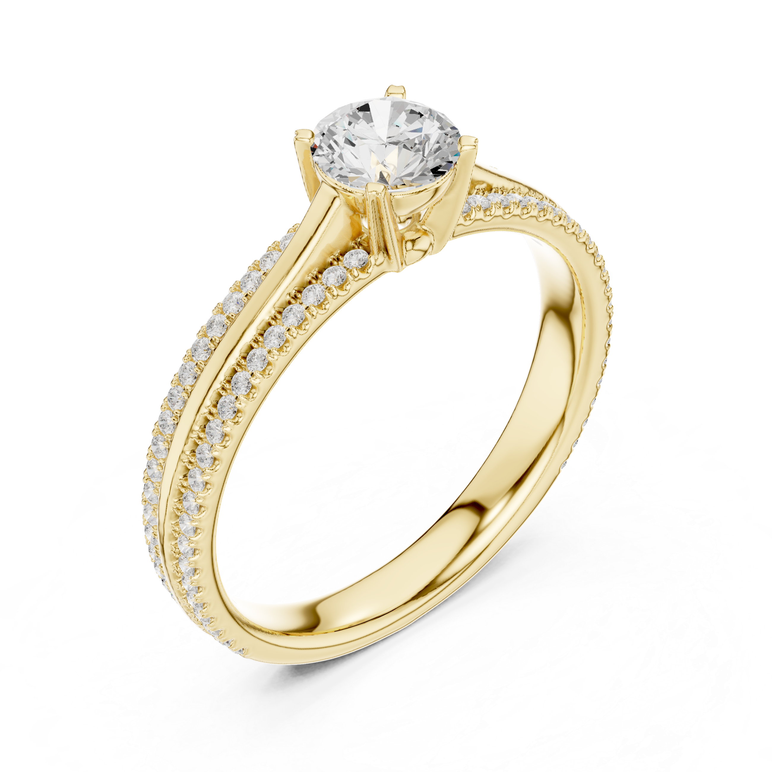 Solitaire Diamond Ring with Pave Band