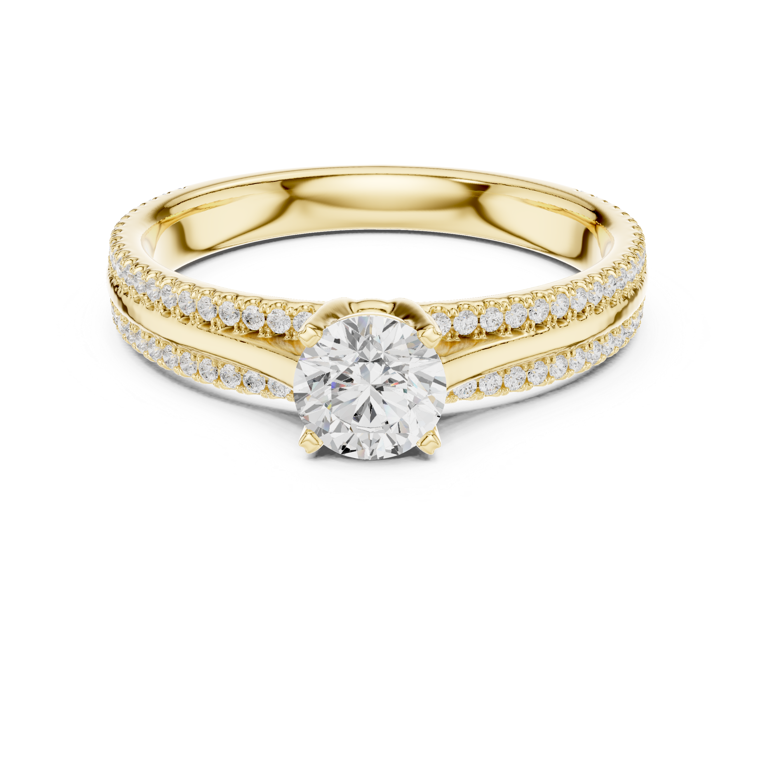 Solitaire Diamond Ring with Pave Band