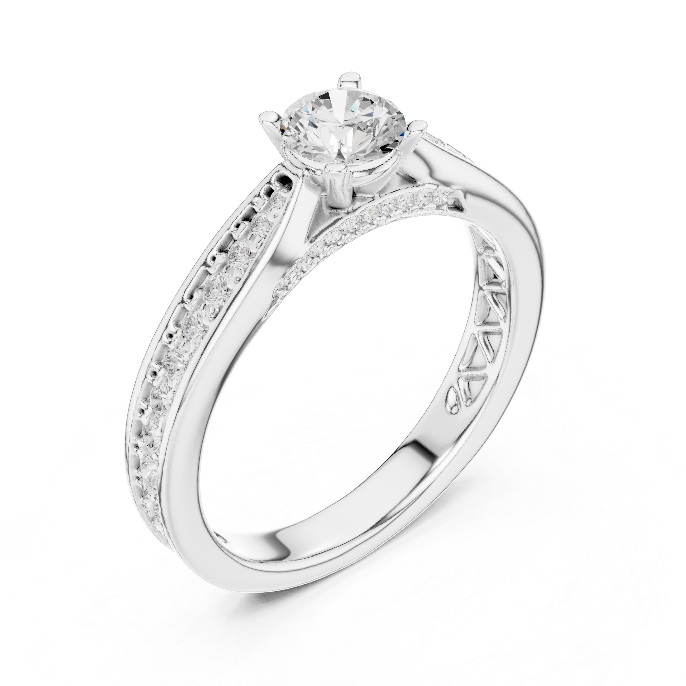 Halo-Inspired Solitaire Diamond Ring with Hidden Pave Detail