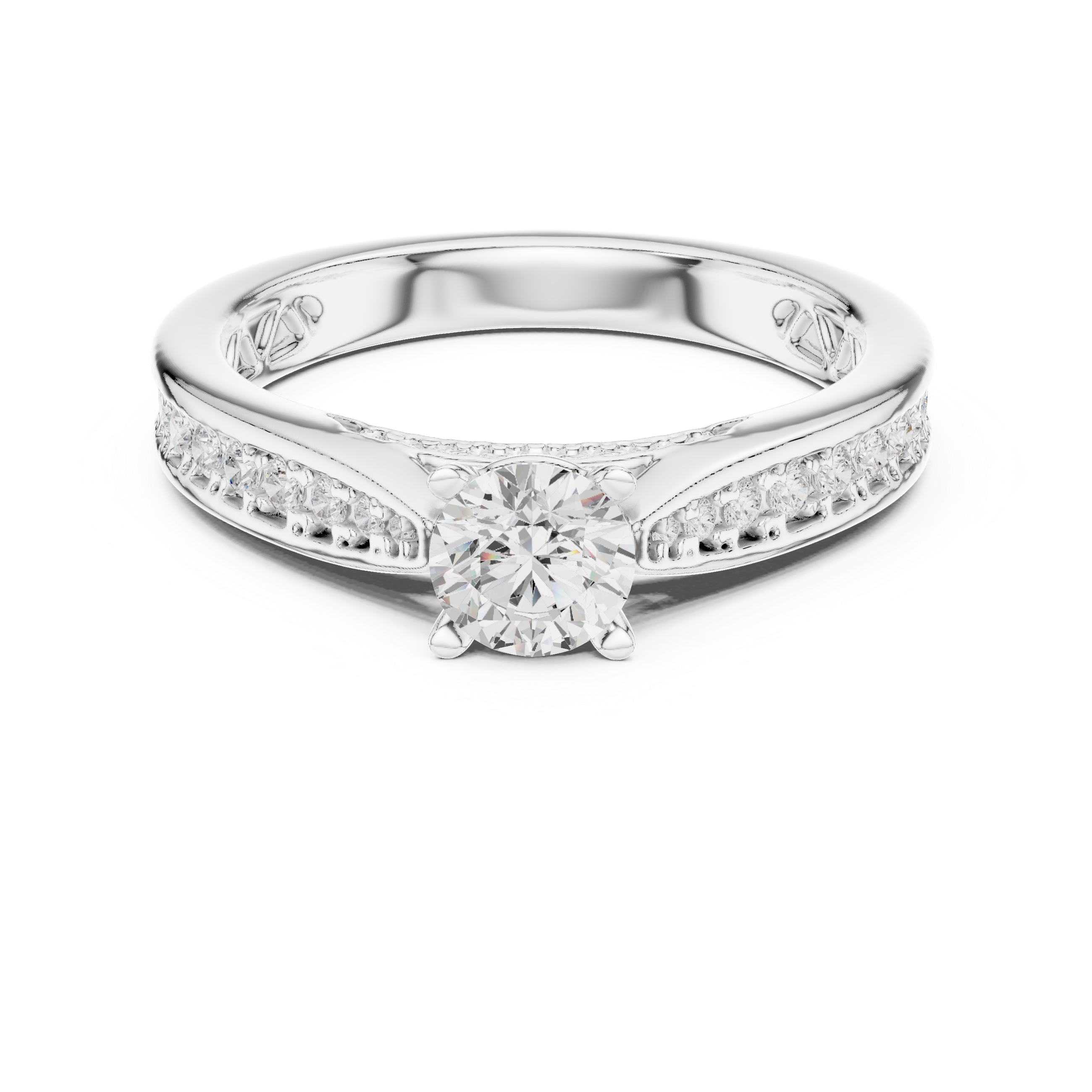 Halo-Inspired Solitaire Diamond Ring with Hidden Pave Detail
