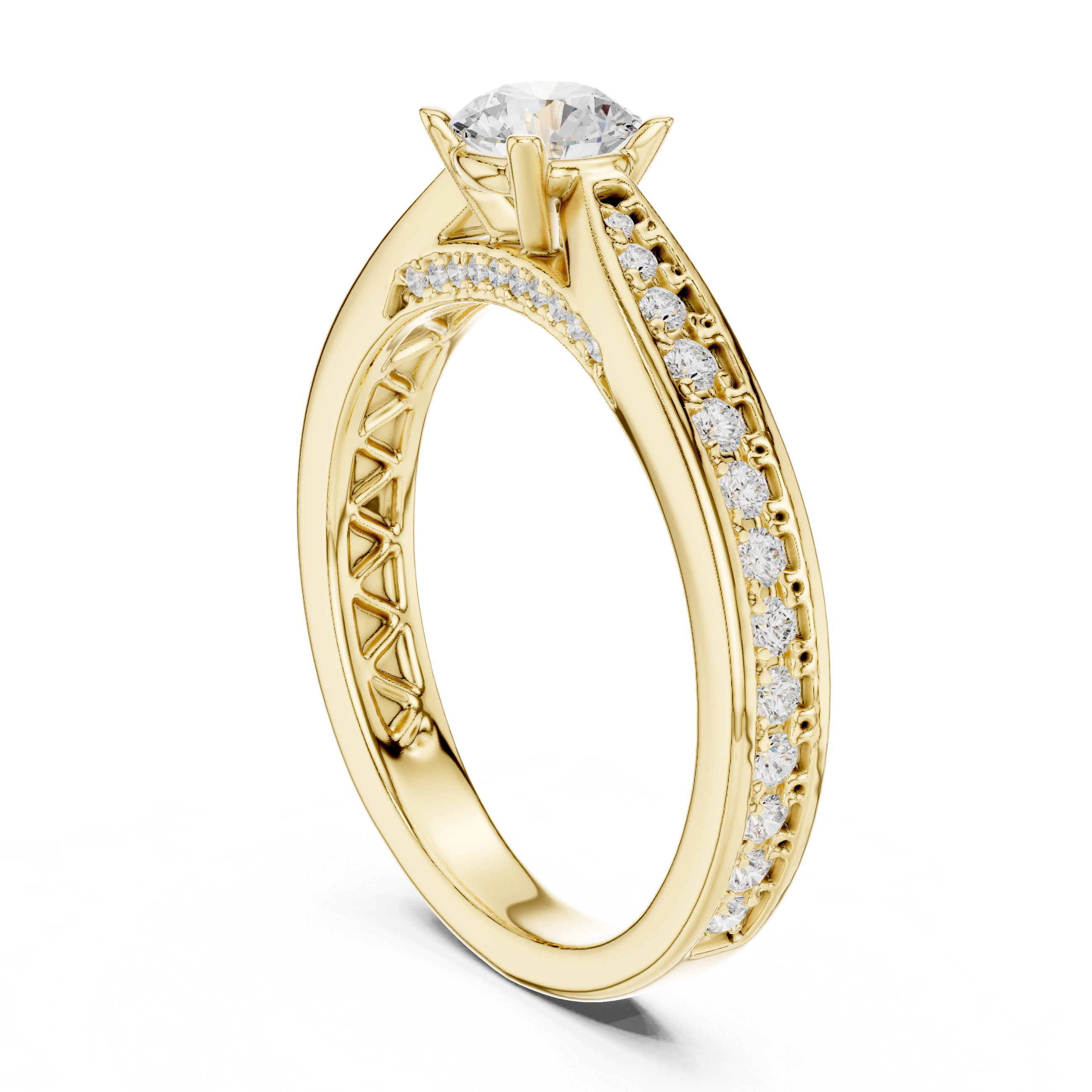 Halo-Inspired Solitaire Diamond Ring with Hidden Pave Detail