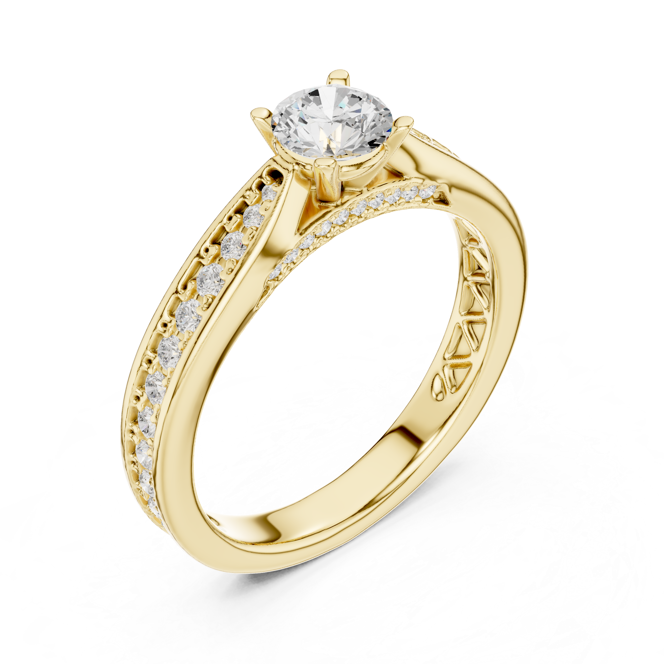 Halo-Inspired Solitaire Diamond Ring with Hidden Pave Detail