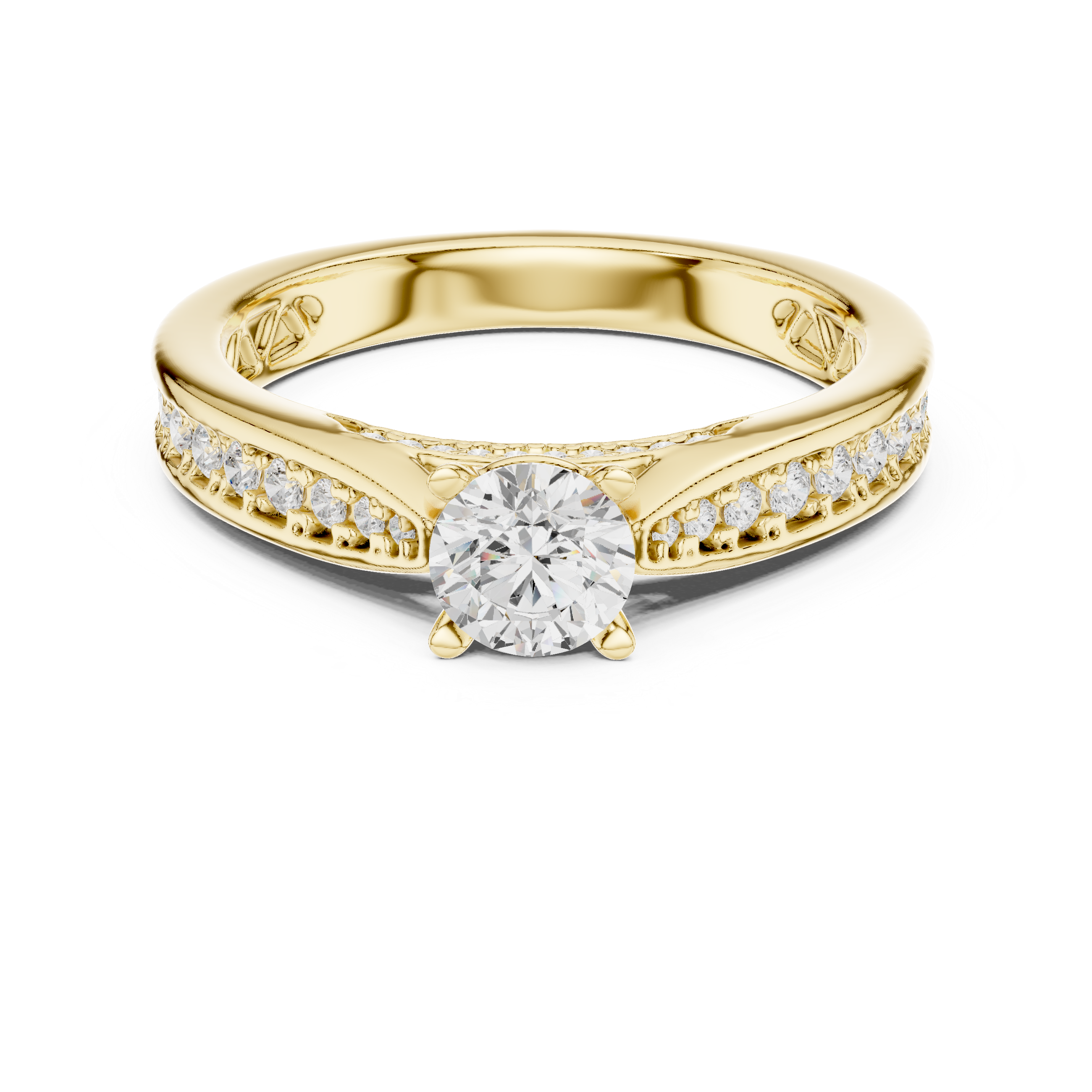 Halo-Inspired Solitaire Diamond Ring with Hidden Pave Detail