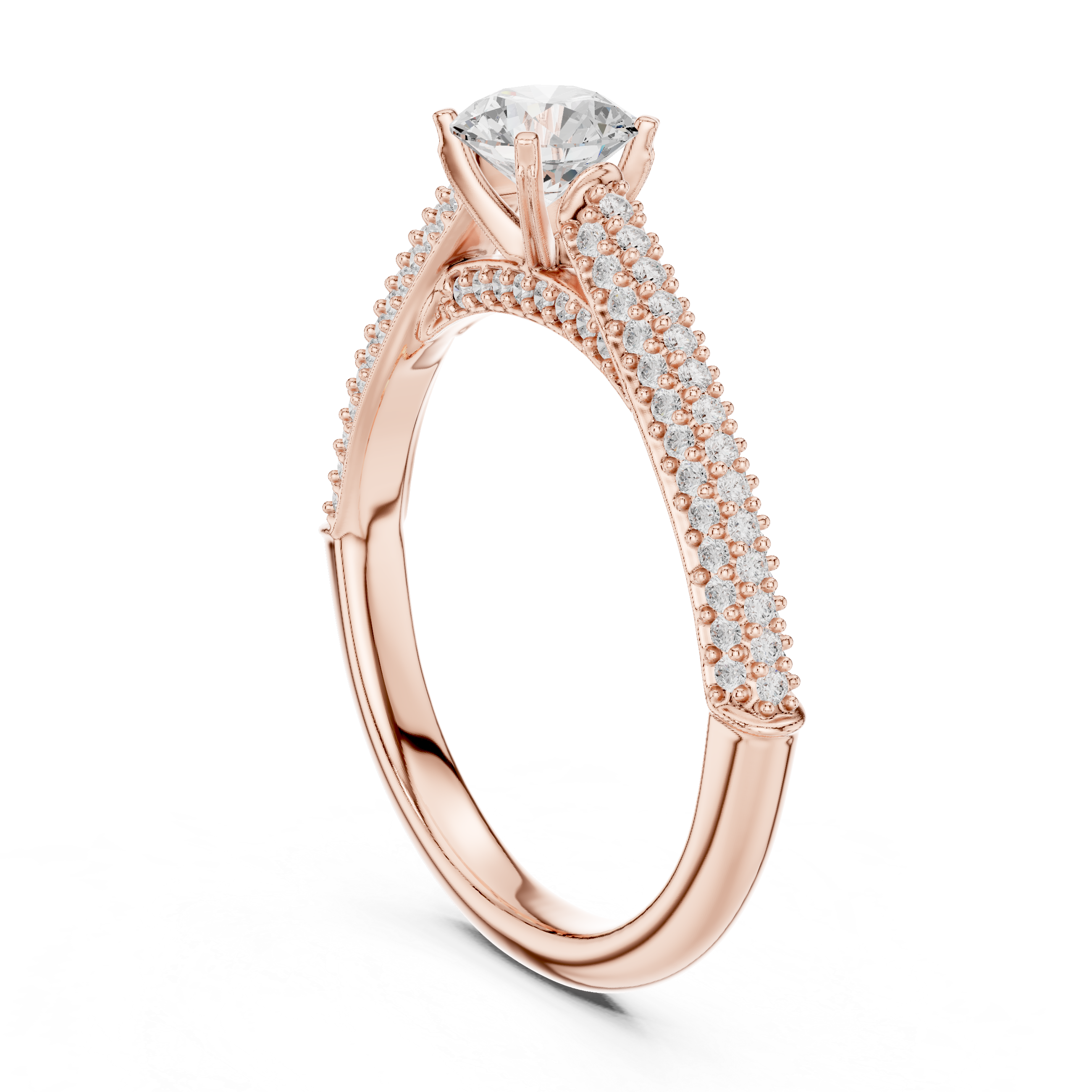 Triple Row Pave Solitaire Diamond Ring