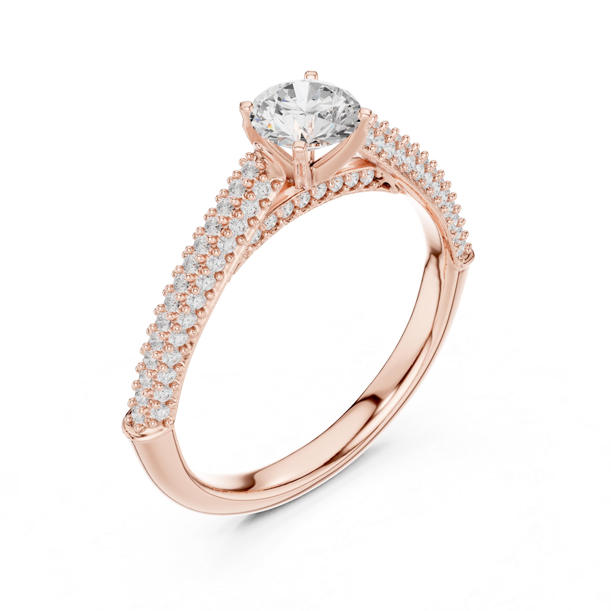 Triple Row Pave Solitaire Diamond Ring