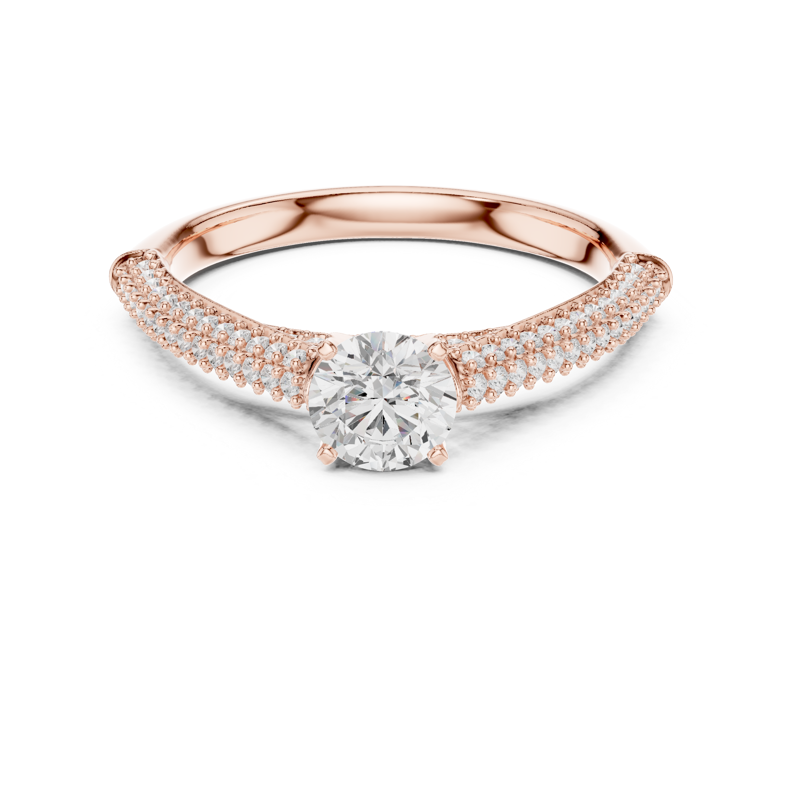 Triple Row Pave Solitaire Diamond Ring