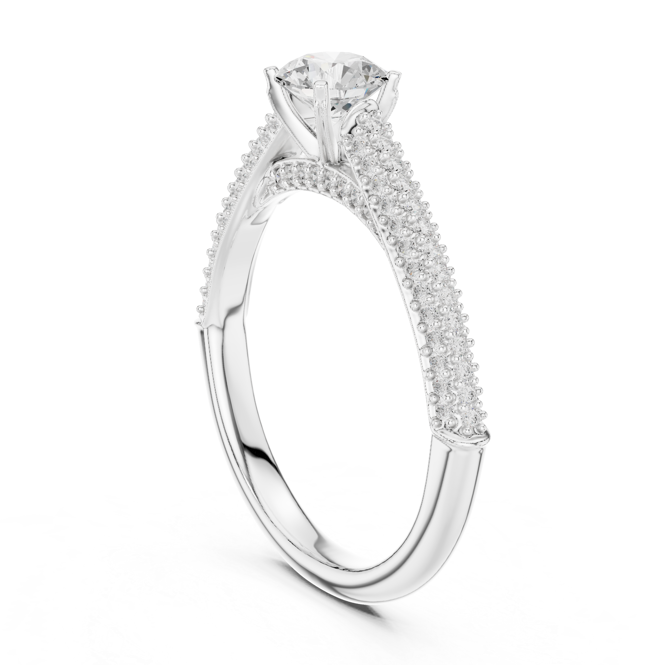 Triple Row Pave Solitaire Diamond Ring