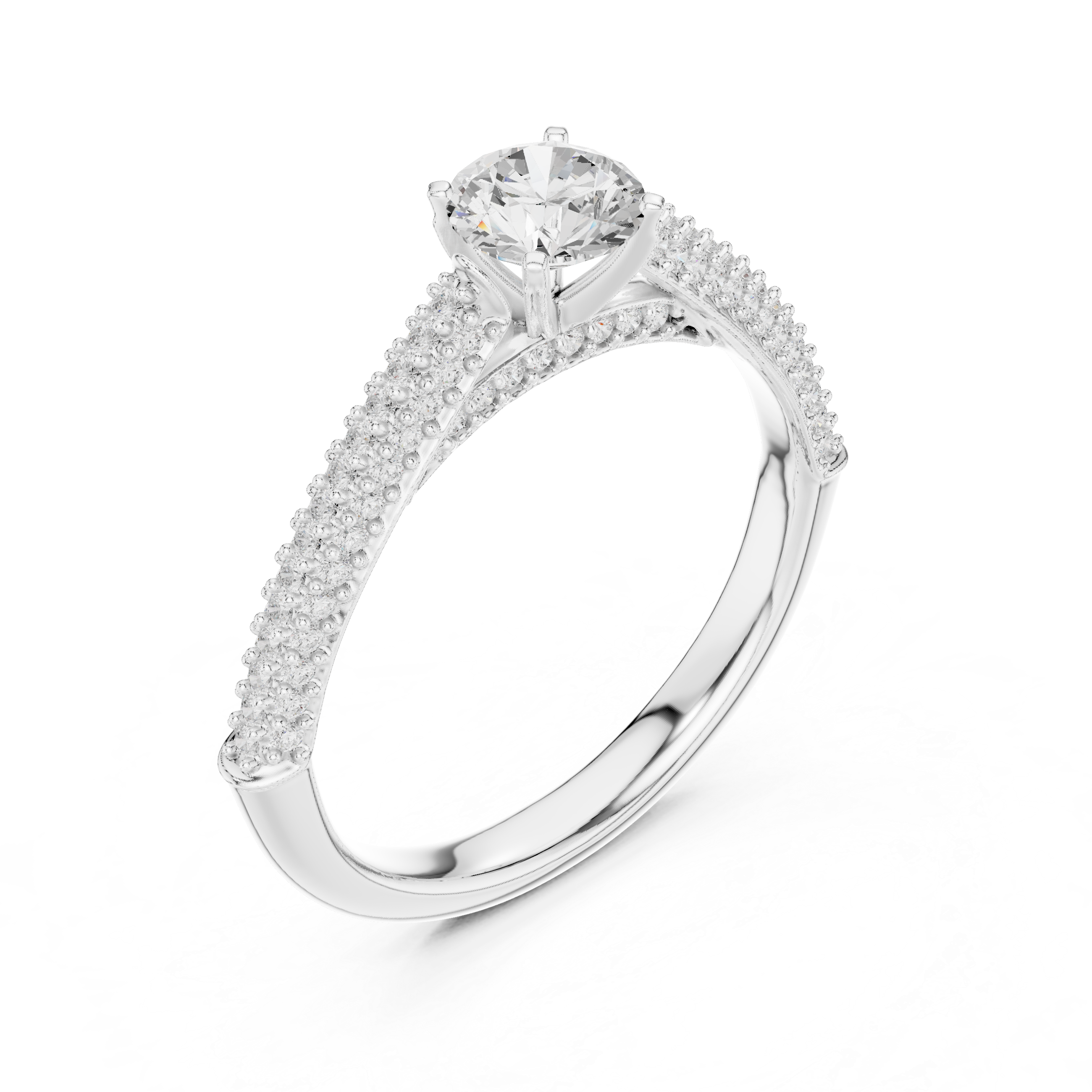 Triple Row Pave Solitaire Diamond Ring