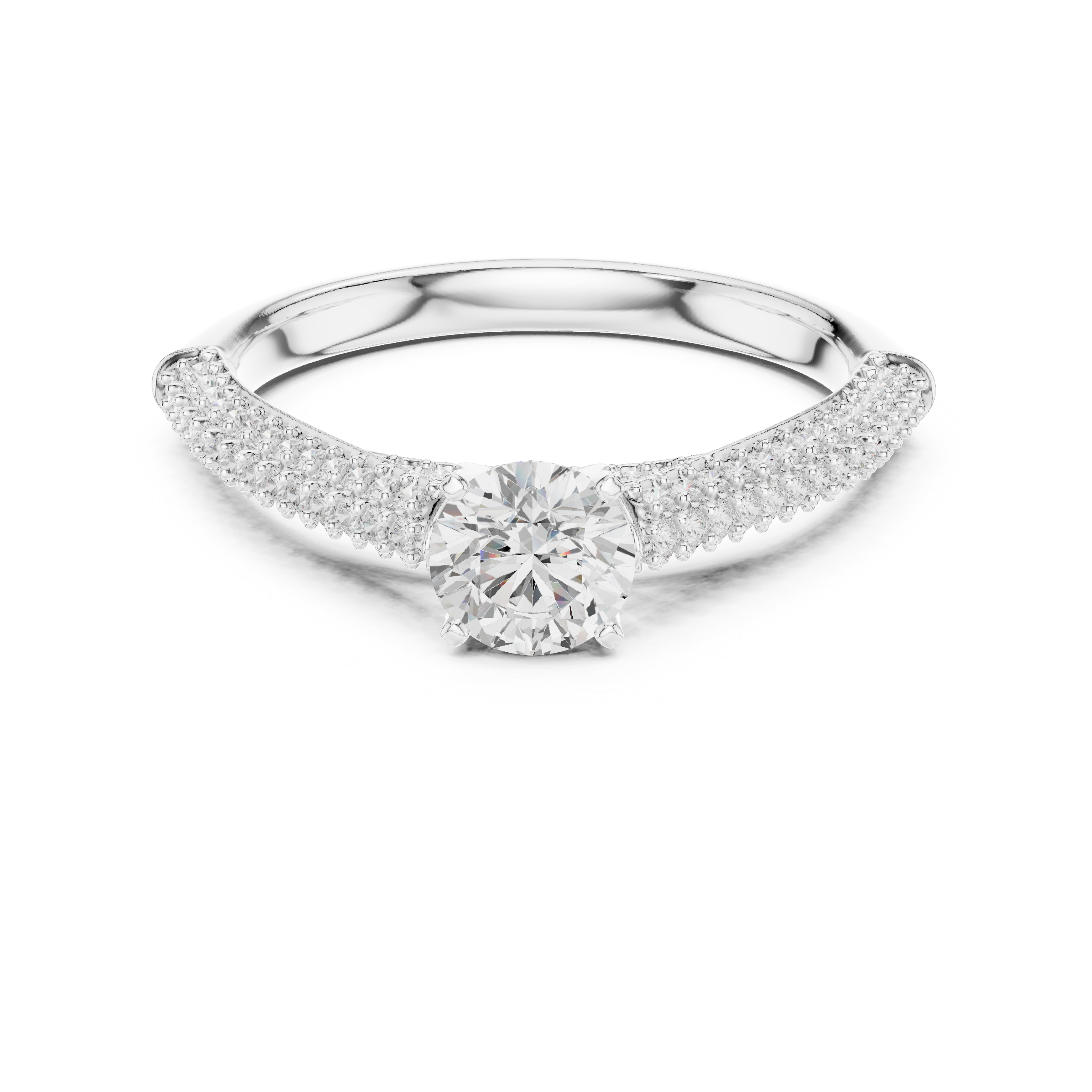 Triple Row Pave Solitaire Diamond Ring