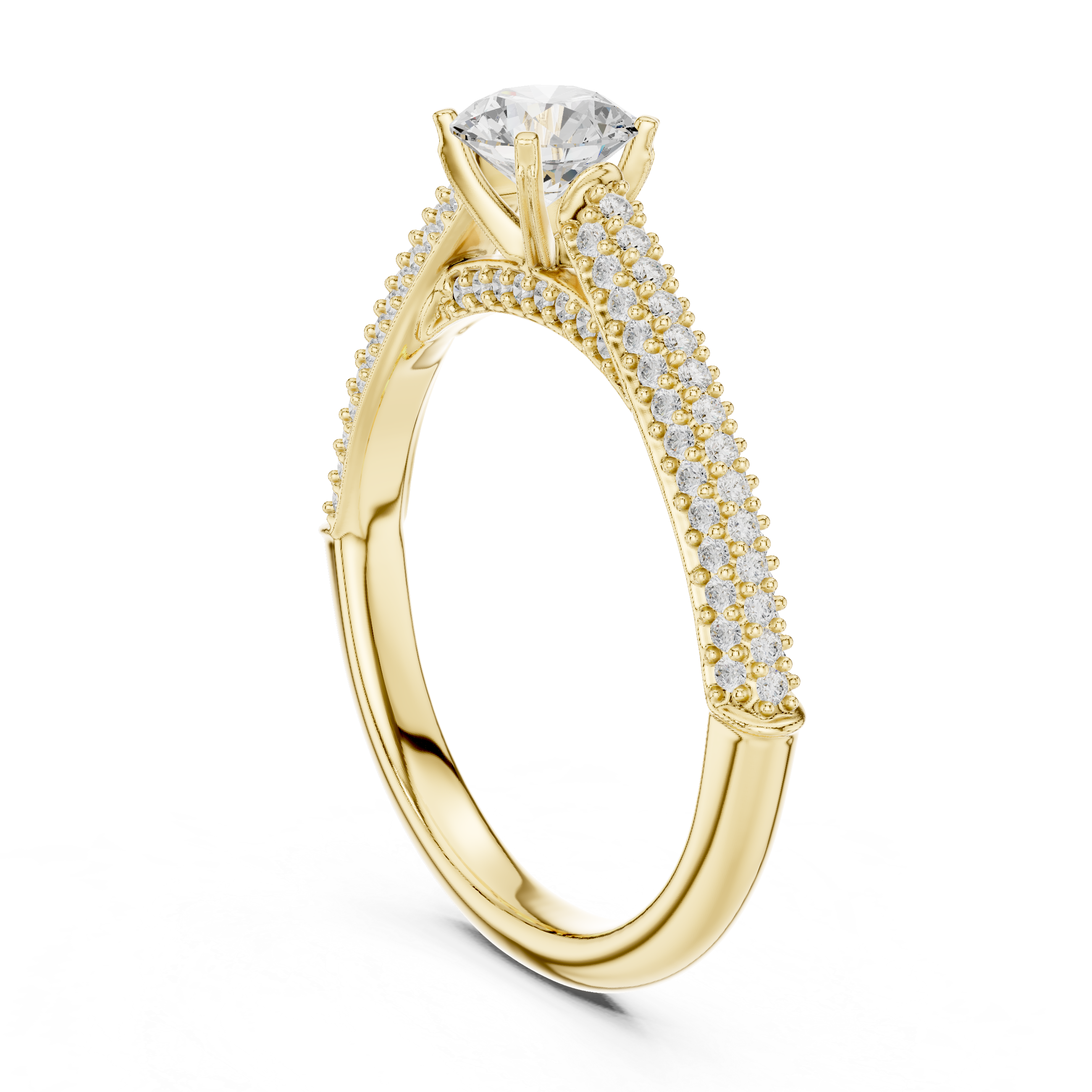 Triple Row Pave Solitaire Diamond Ring