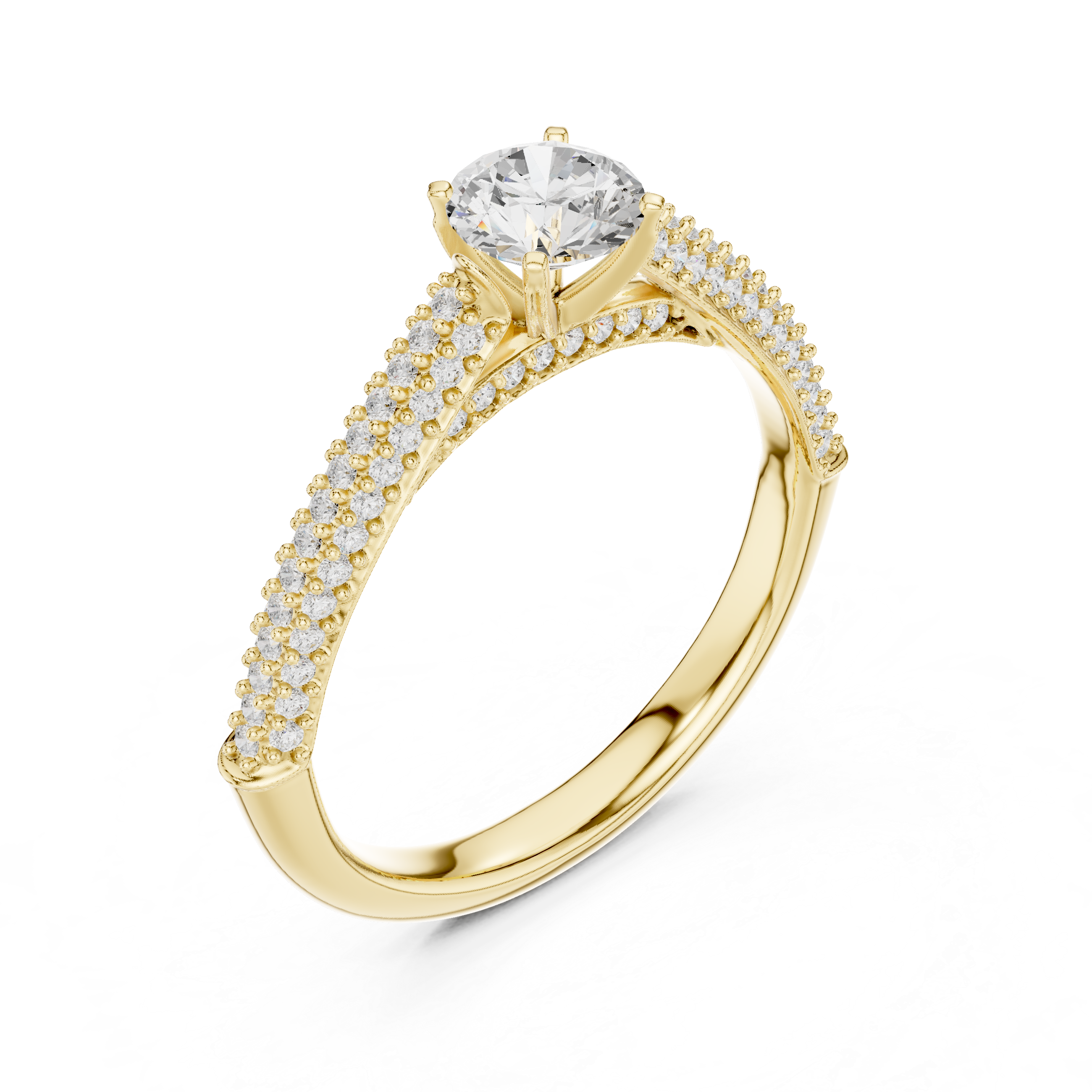 Triple Row Pave Solitaire Diamond Ring