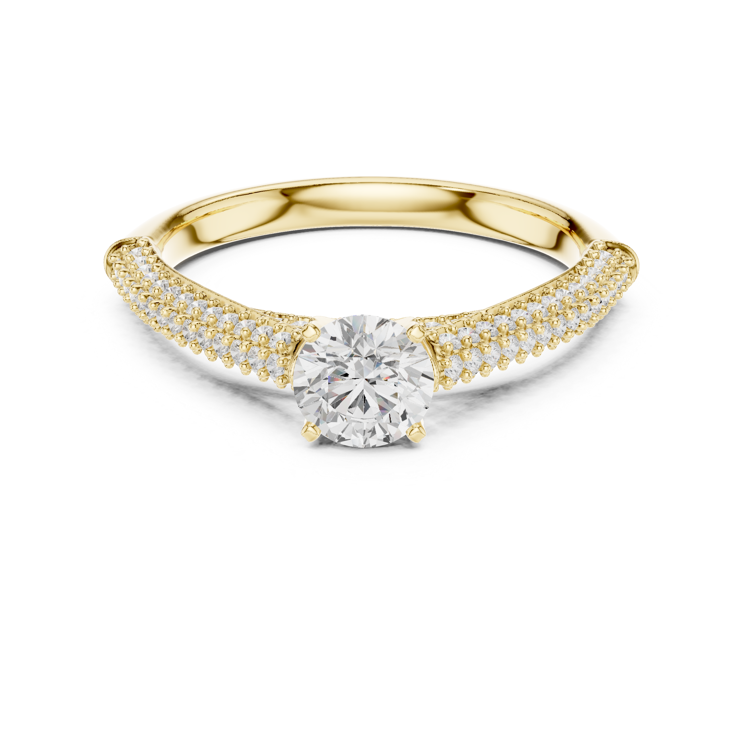 Triple Row Pave Solitaire Diamond Ring