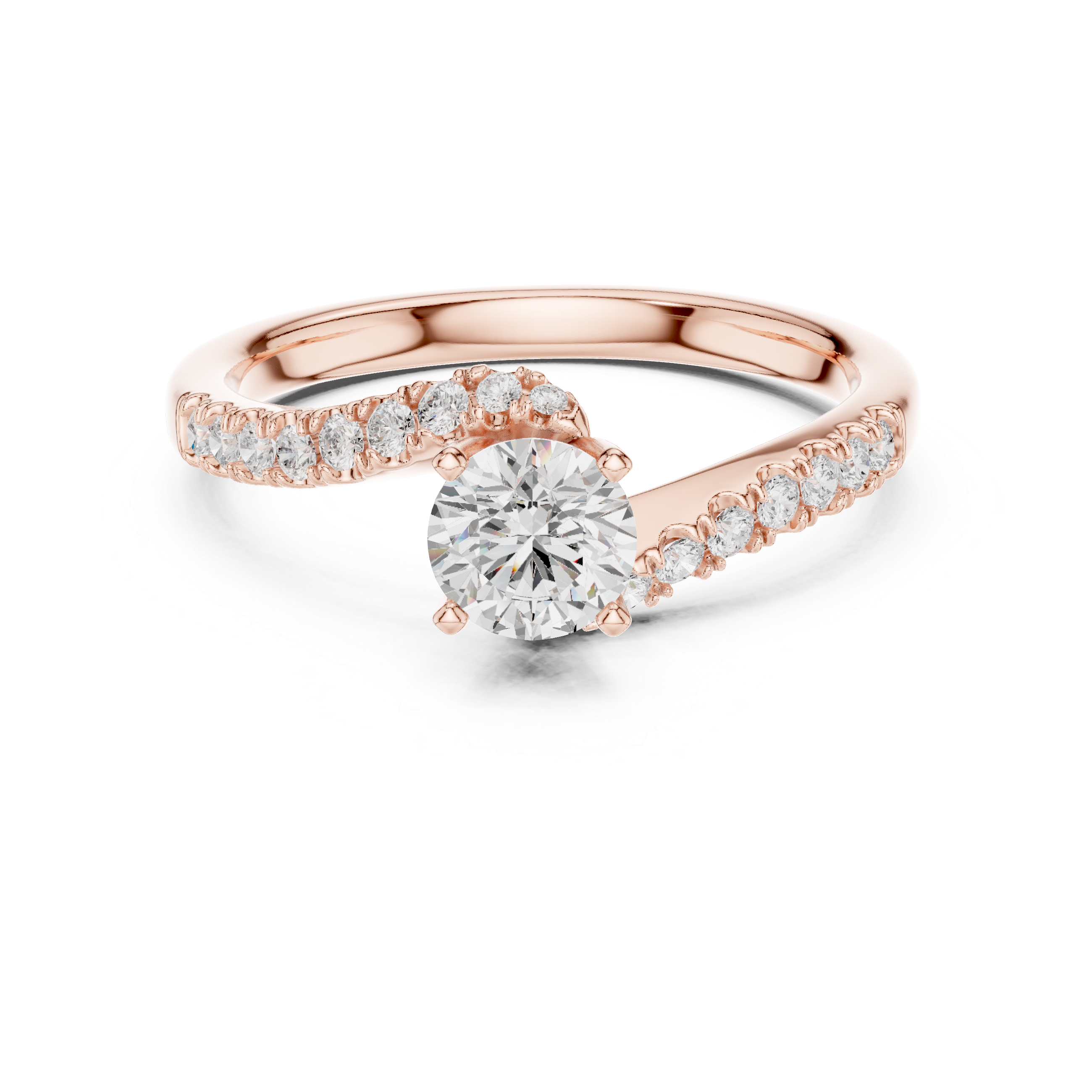 Classic Solitaire Diamond Ring with Crossover Pave Band