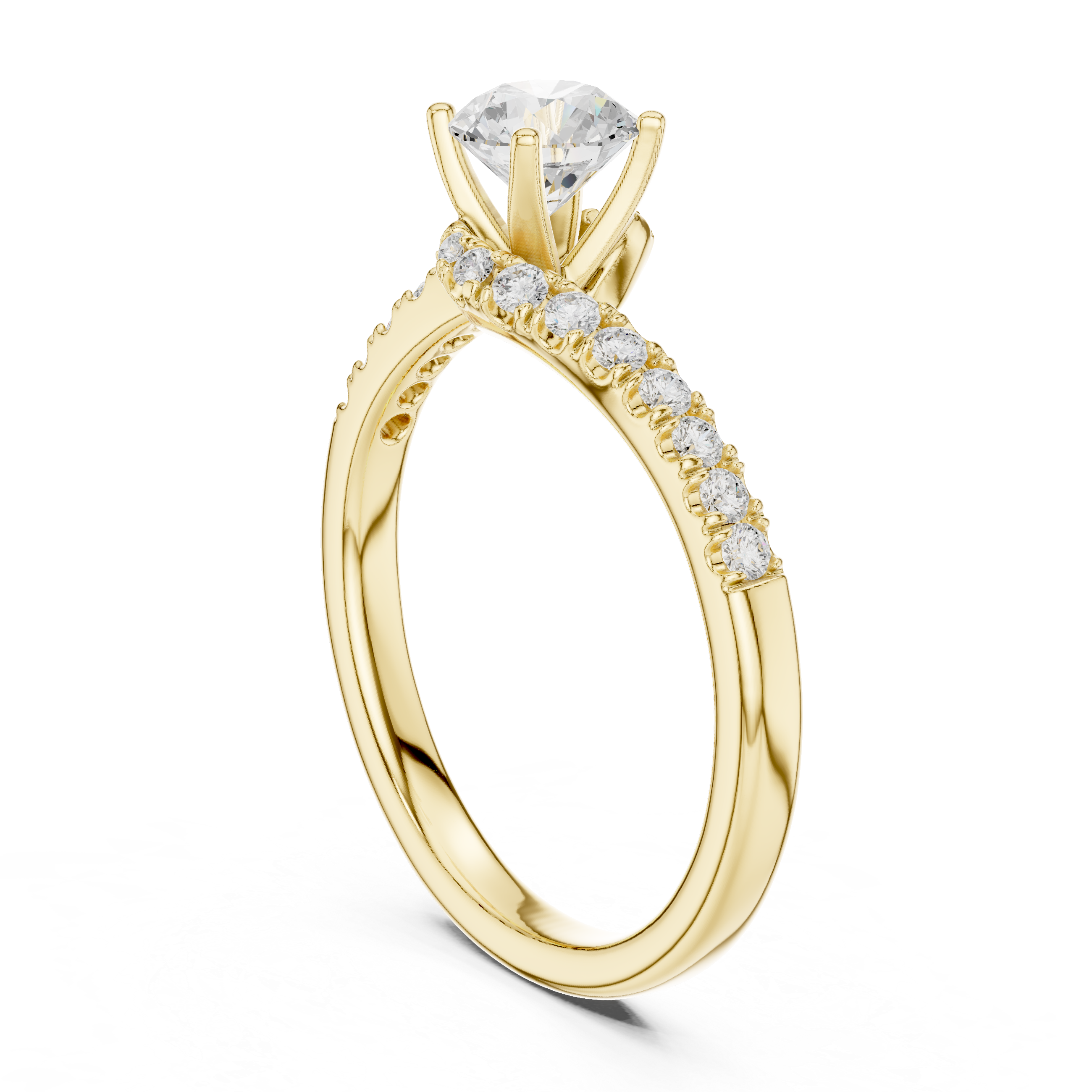 Classic Solitaire Diamond Ring with Crossover Pave Band