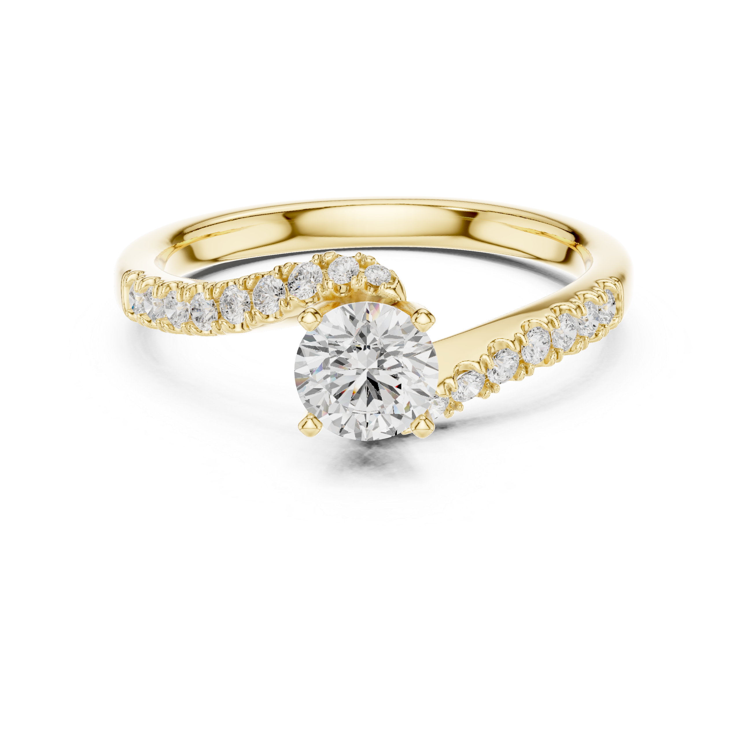 Classic Solitaire Diamond Ring with Crossover Pave Band