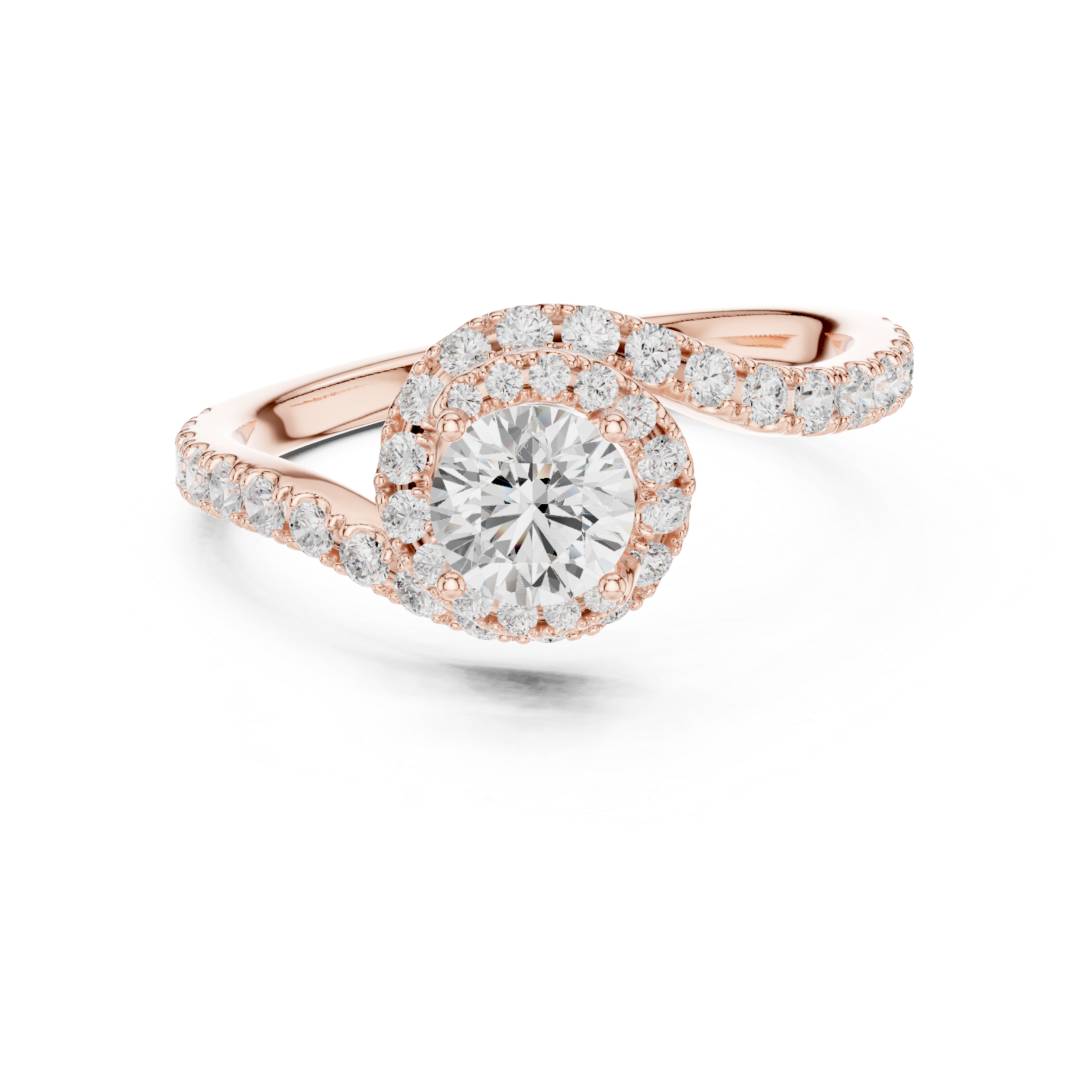 Twisted Halo Solitaire Diamond Ring with Pave Band