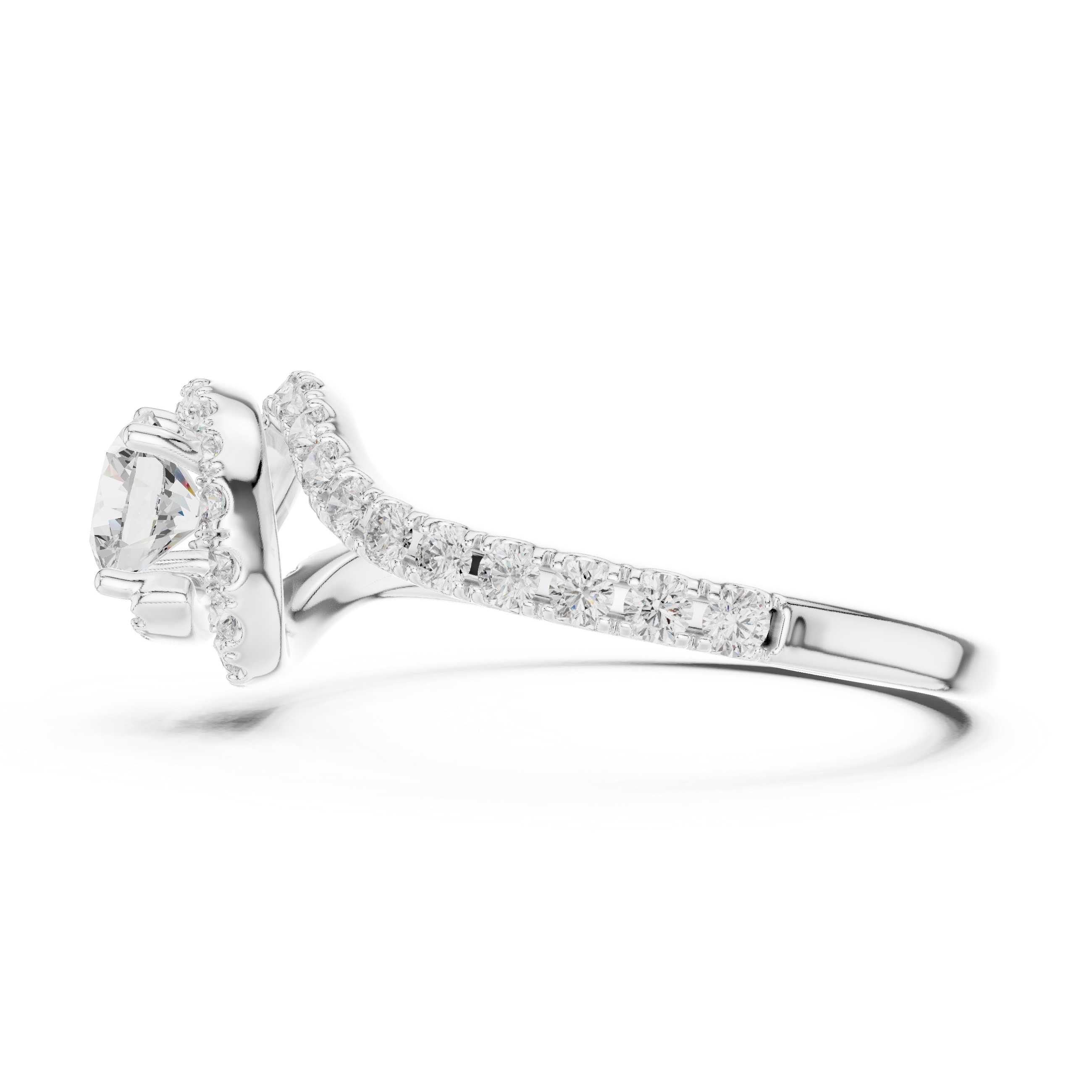 Twisted Halo Solitaire Diamond Ring with Pave Band