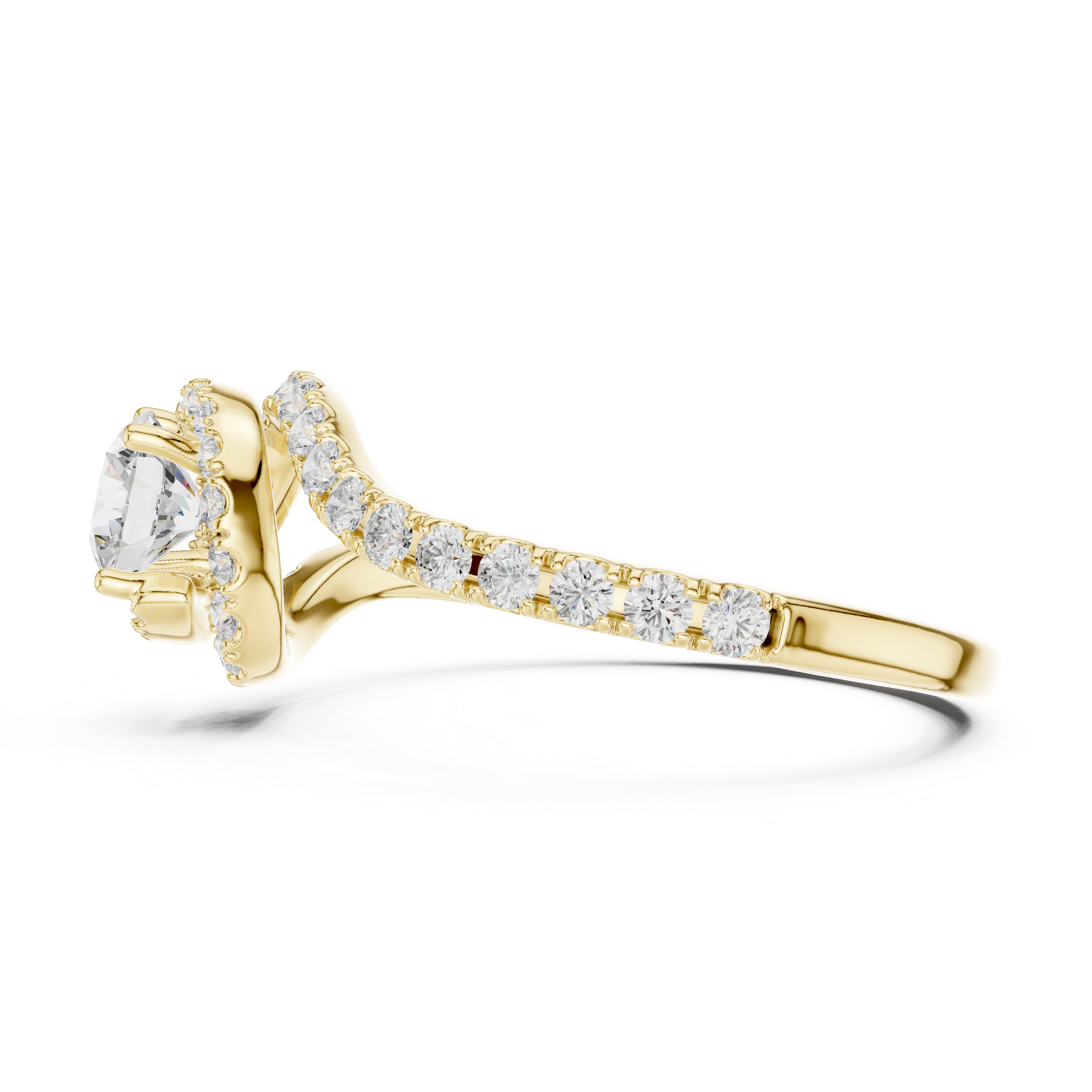 Twisted Halo Solitaire Diamond Ring with Pave Band