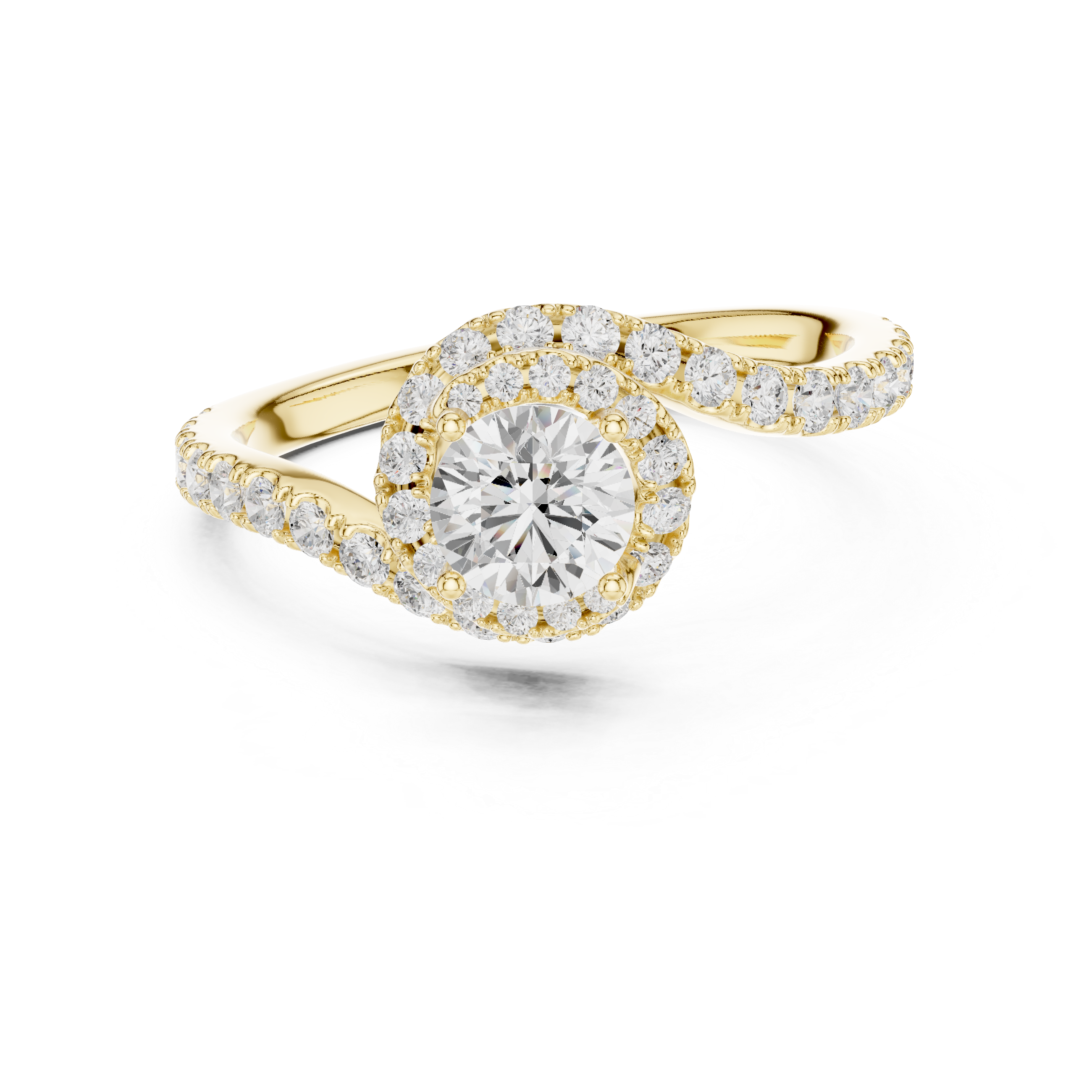 Twisted Halo Solitaire Diamond Ring with Pave Band