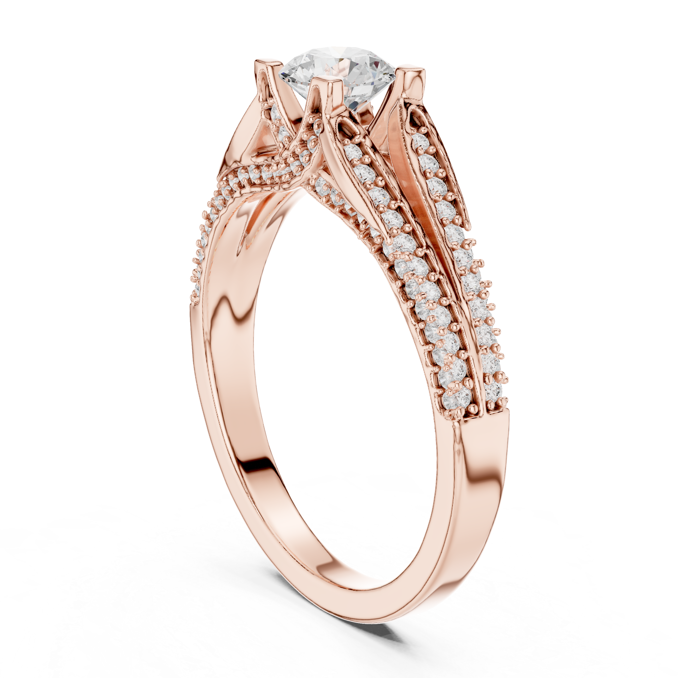 Diamond Engagement Ring with Split Shank and Double Pav? Accent Detailing