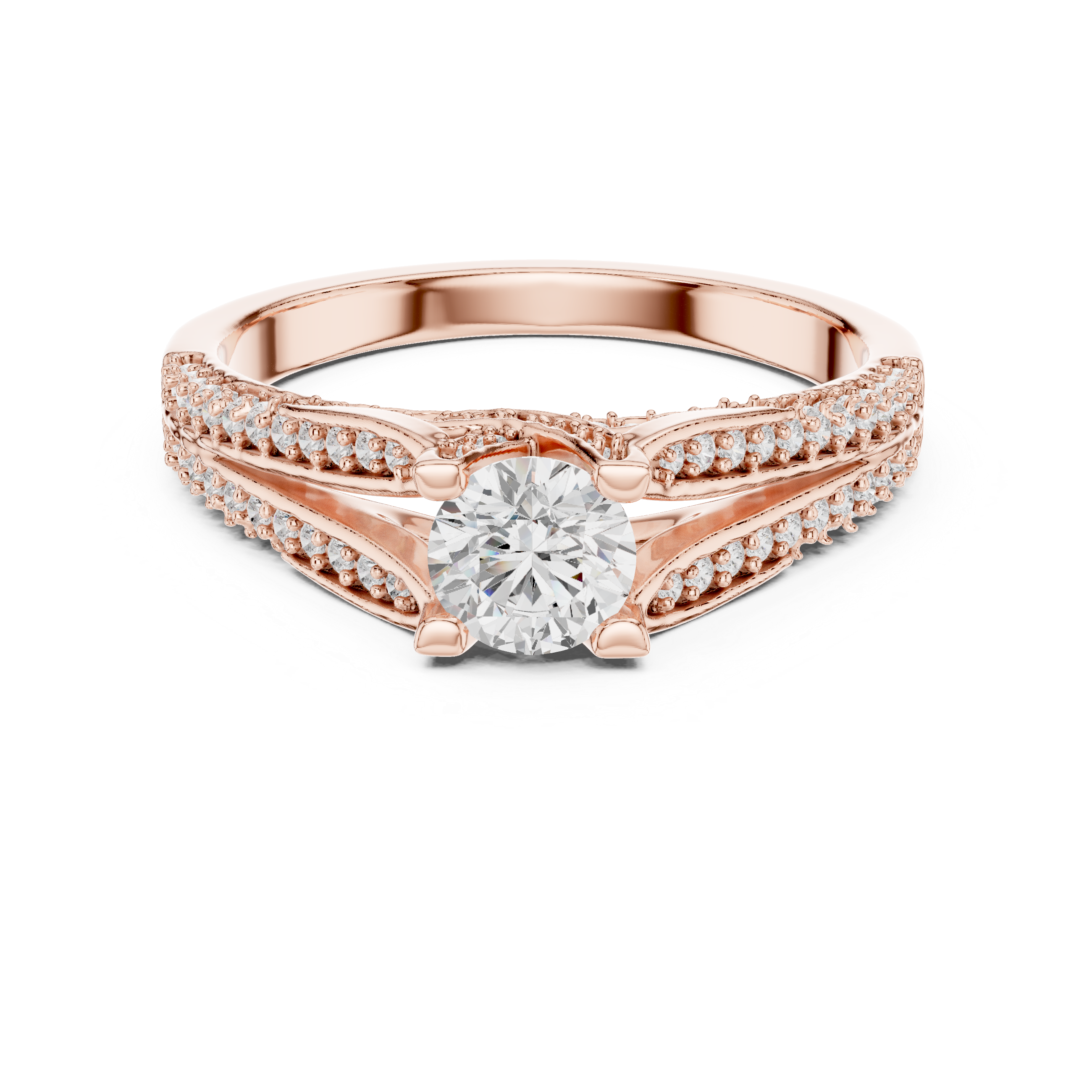 Diamond Engagement Ring with Split Shank and Double Pav? Accent Detailing