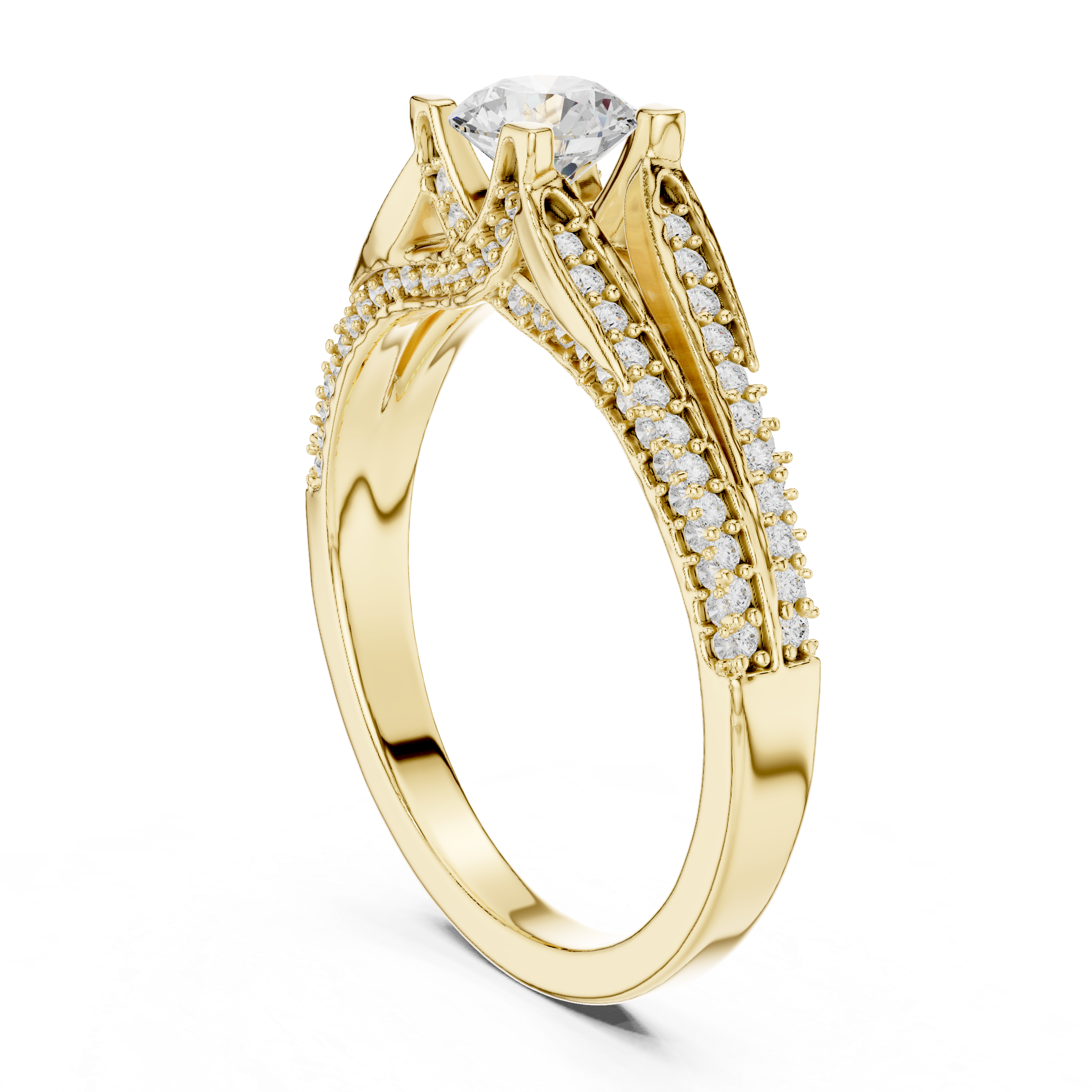 Diamond Engagement Ring with Split Shank and Double Pav? Accent Detailing