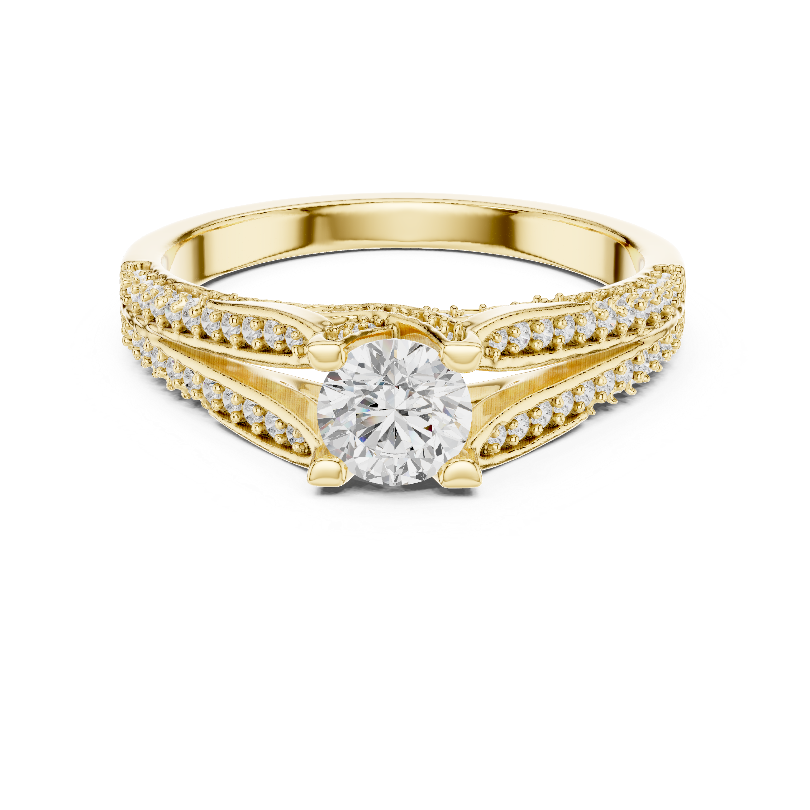Diamond Engagement Ring with Split Shank and Double Pav? Accent Detailing