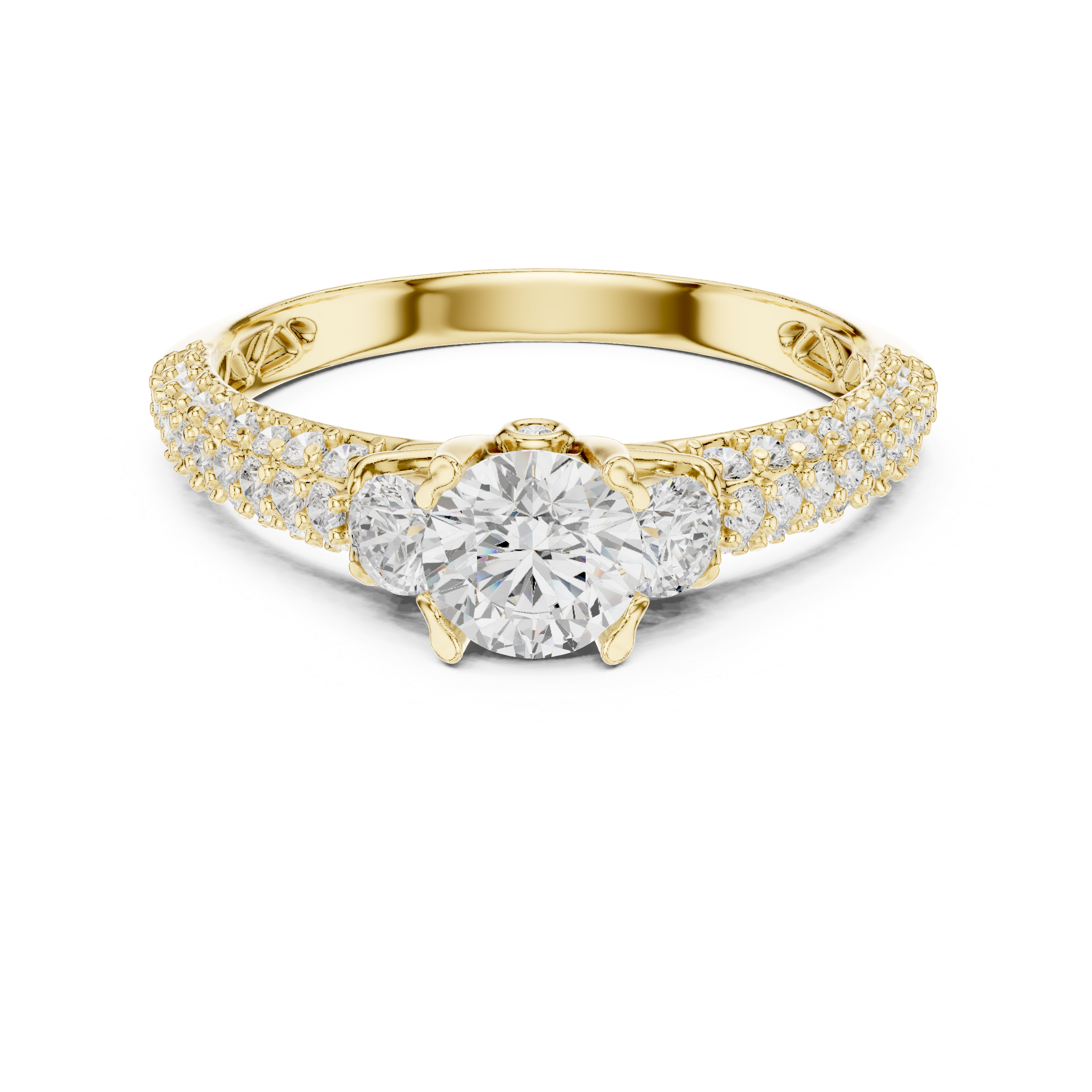 Engagement Ring with Side Stone Accents and Pav?-Set Band