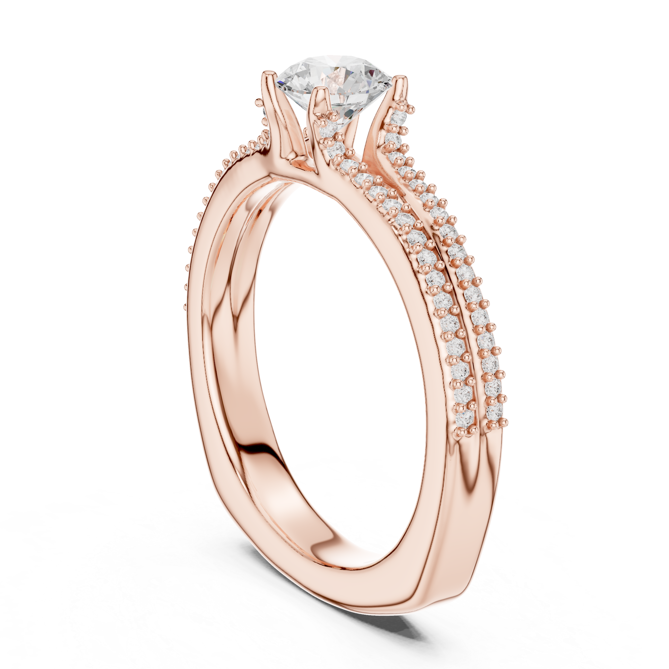 Modern Diamond Engagement Ring with Split Shank and Double Pav? Band