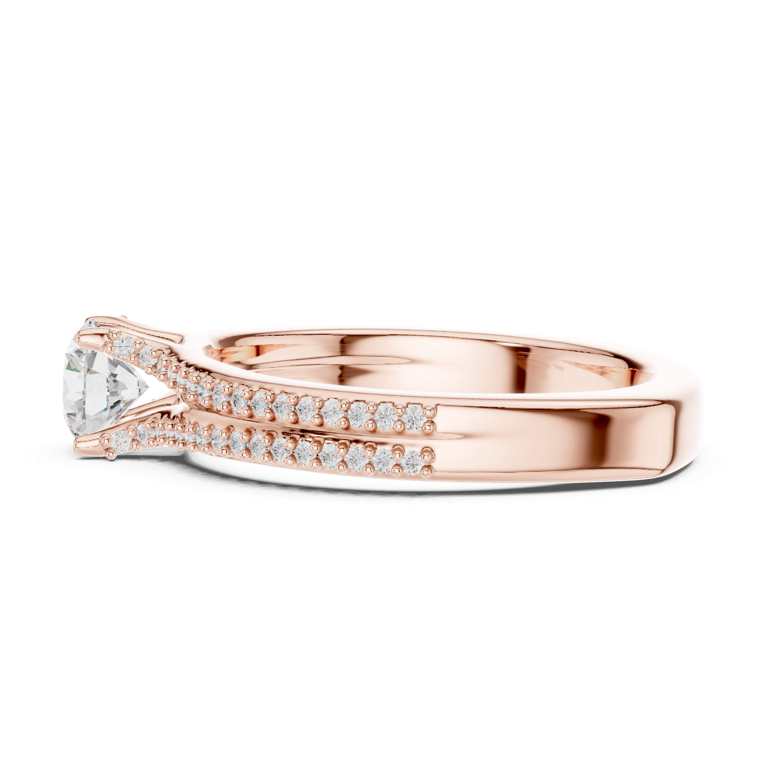 Modern Diamond Engagement Ring with Split Shank and Double Pav? Band