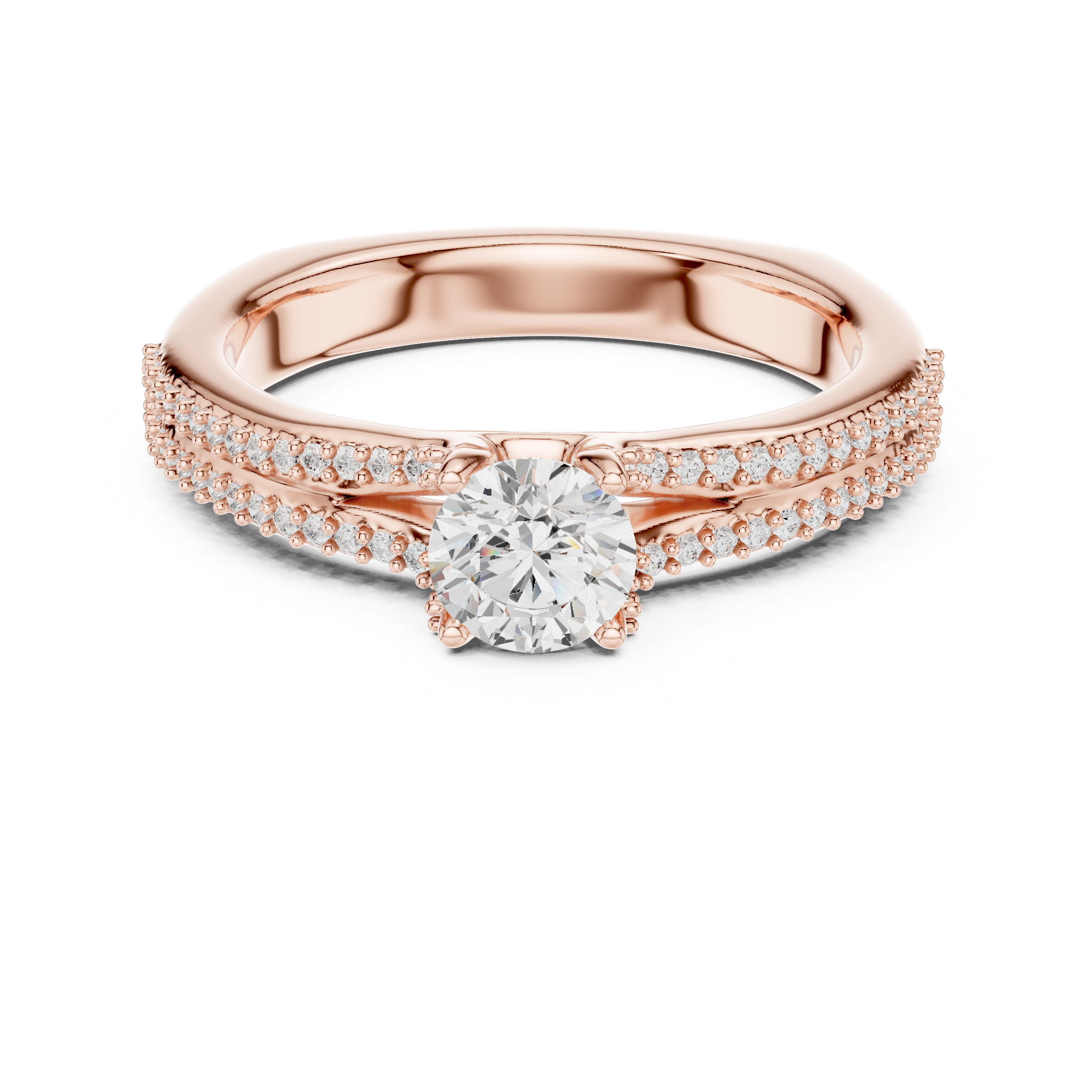 Modern Diamond Engagement Ring with Split Shank and Double Pav? Band