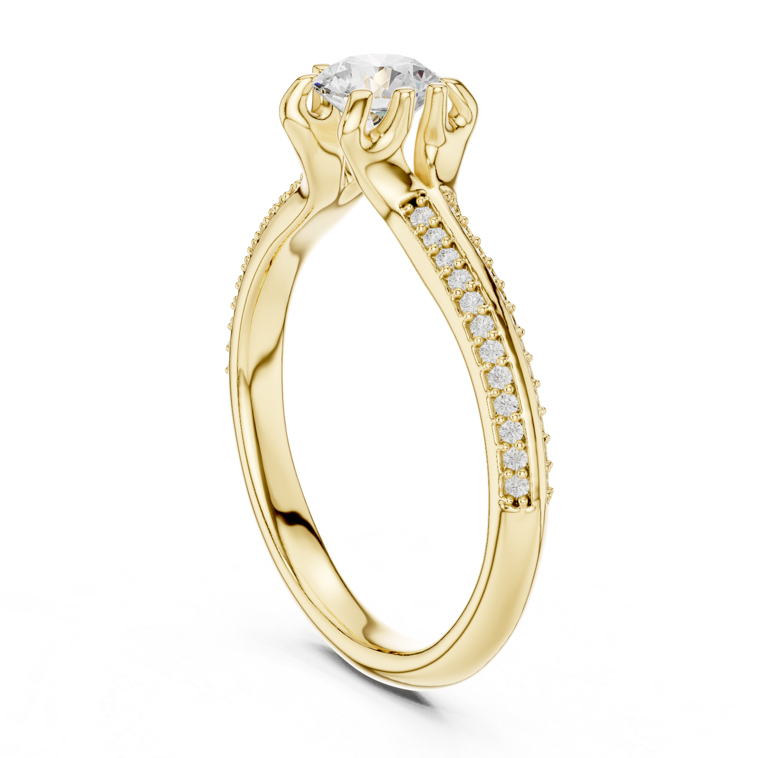 Classic Diamond Engagement Ring with Tapered Pav? Band and Four-Prong Setting
