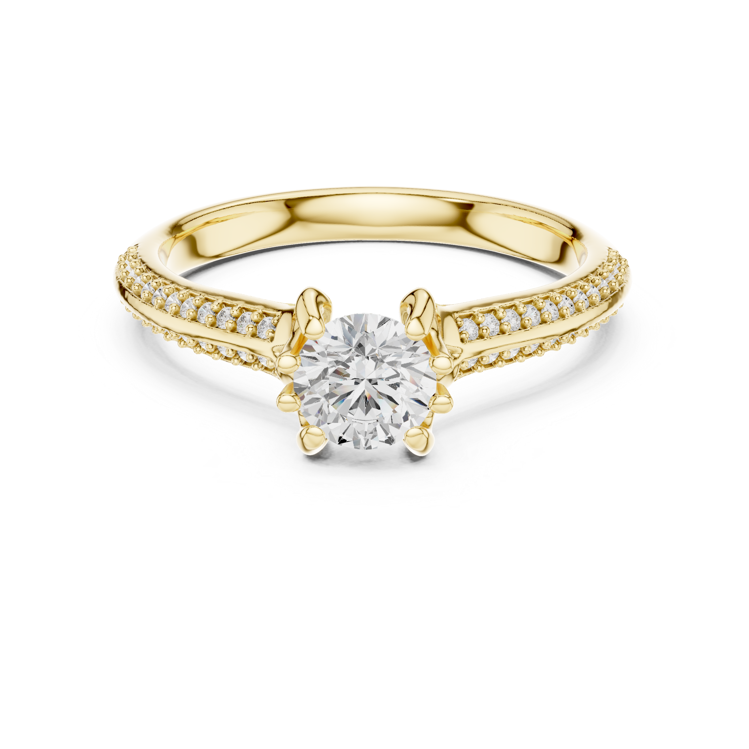 Classic Diamond Engagement Ring with Tapered Pav? Band and Four-Prong Setting
