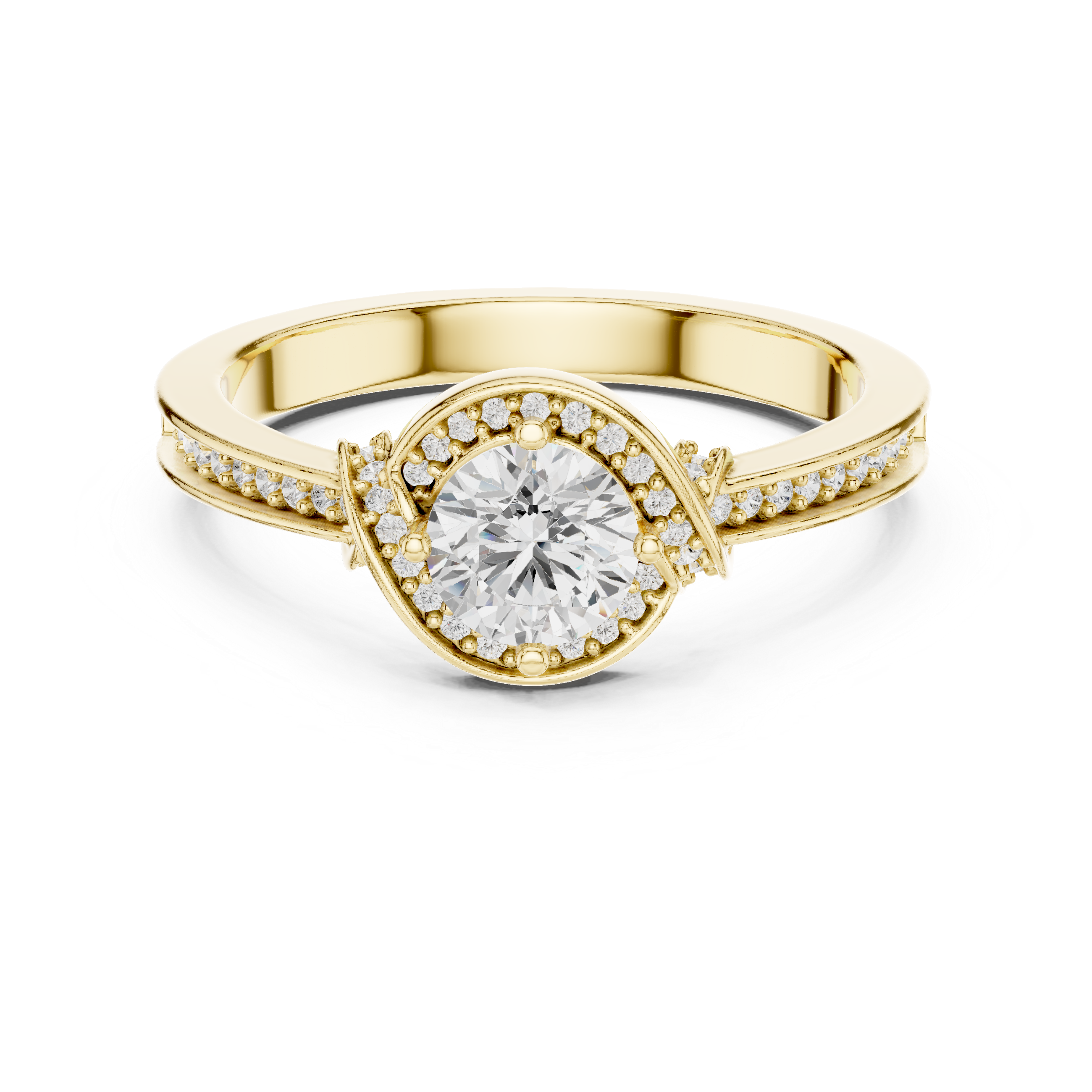 Twisted Pav?-Set Band and Round Center Stone